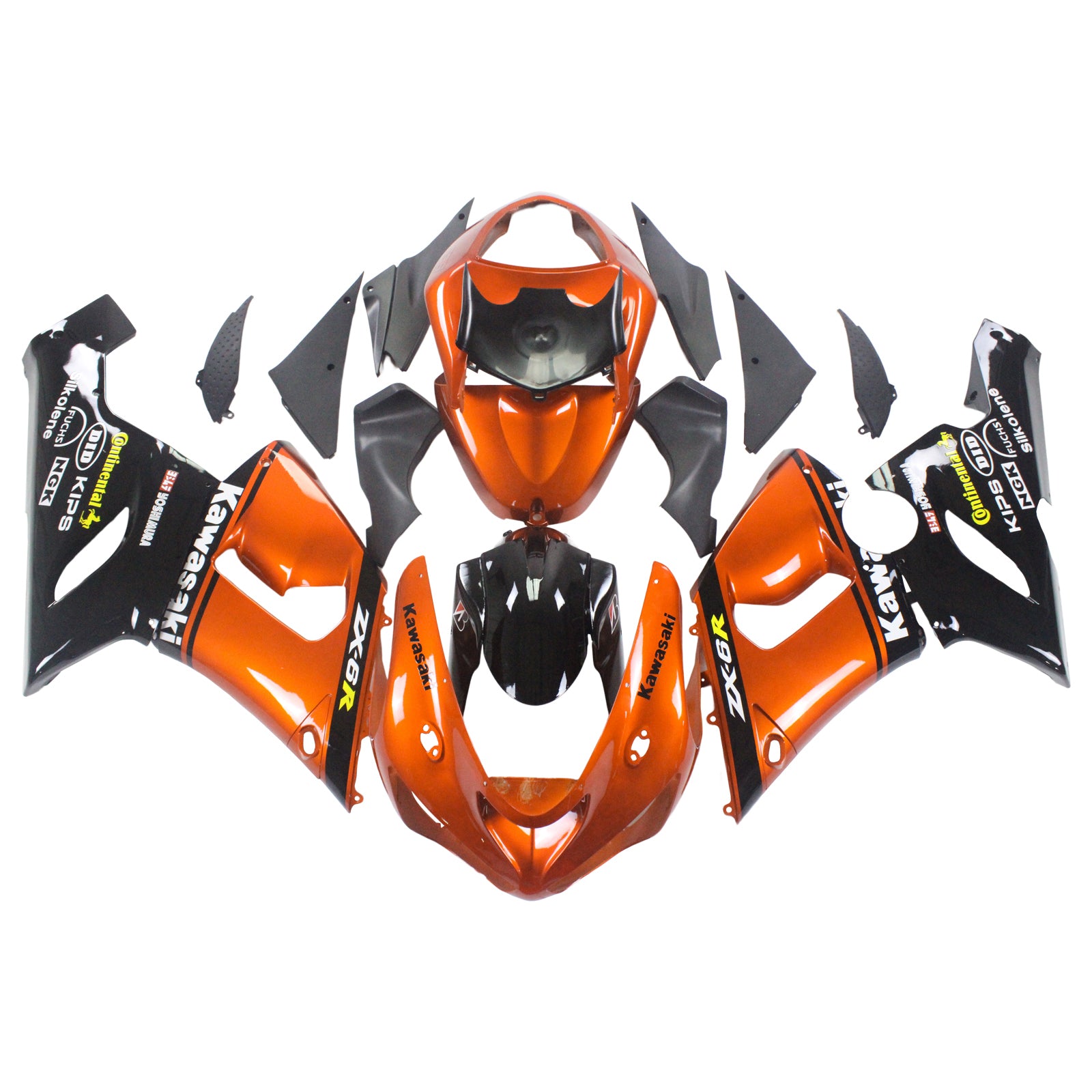 Amotopart Kawasaki 2005-2006 ZX6R 636 Black Orange Mix Fairing Kit