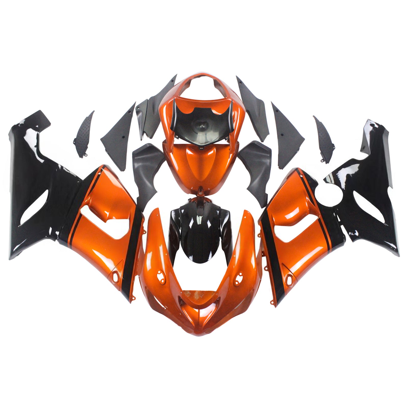 Amotopart Kawasaki 2005-2006 ZX6R 636 Black Orange Mix Fadiling Kit
