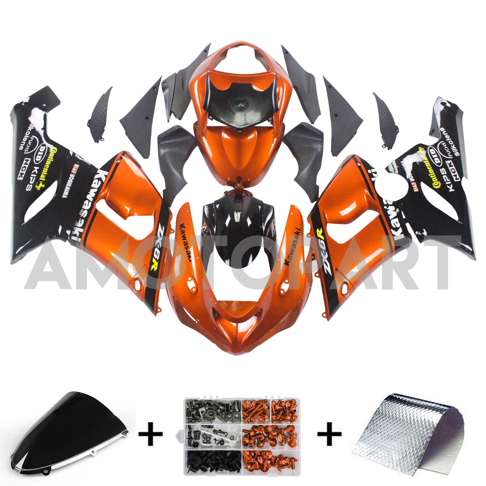 Amotopart Kawasaki 2005-2006 ZX6R 636 Black Orange Mix Fairing Kit