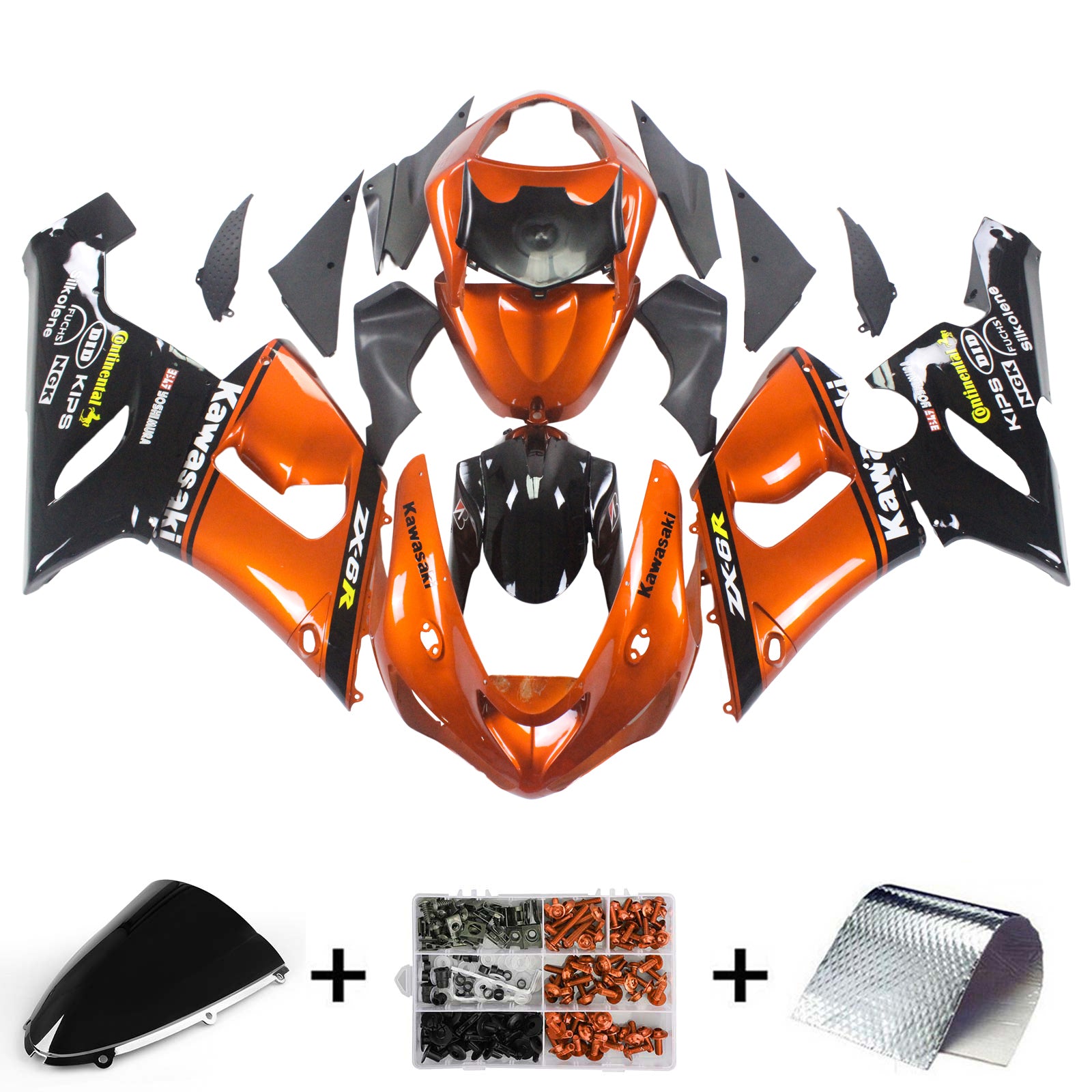 Amotopart Kawasaki 2005-2006 ZX6R 636 Black Orange Mix Fairing Kit