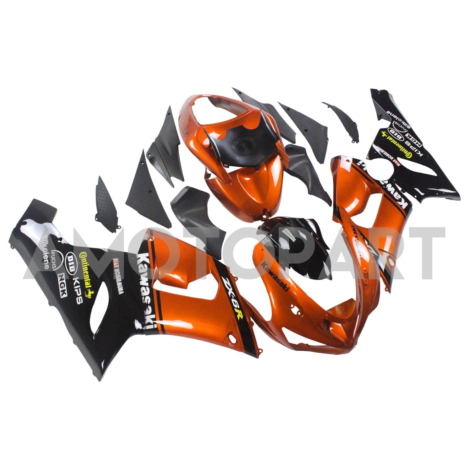 Amotopart Kawasaki 2005-2006 ZX6R 636 Black Orange Mix Fairing Kit