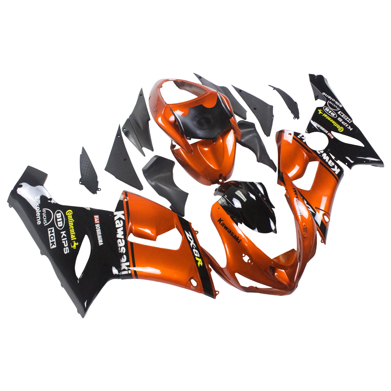 Amotopart Verkleidungsset für Kawasaki 2005–2006 ZX6R 636, Schwarz-Orange-Mix