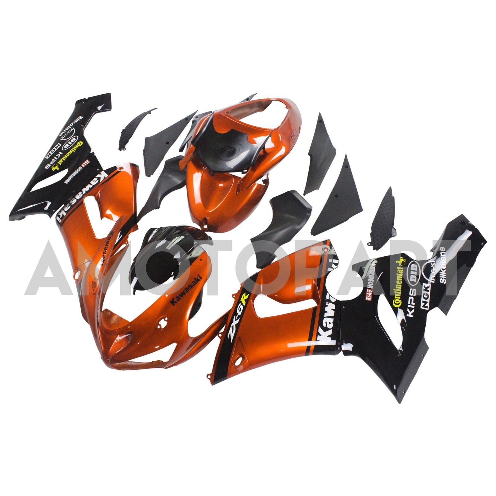 Amotopart Kawasaki 2005-2006 ZX6R 636 Black Orange Mix Fairing Kit
