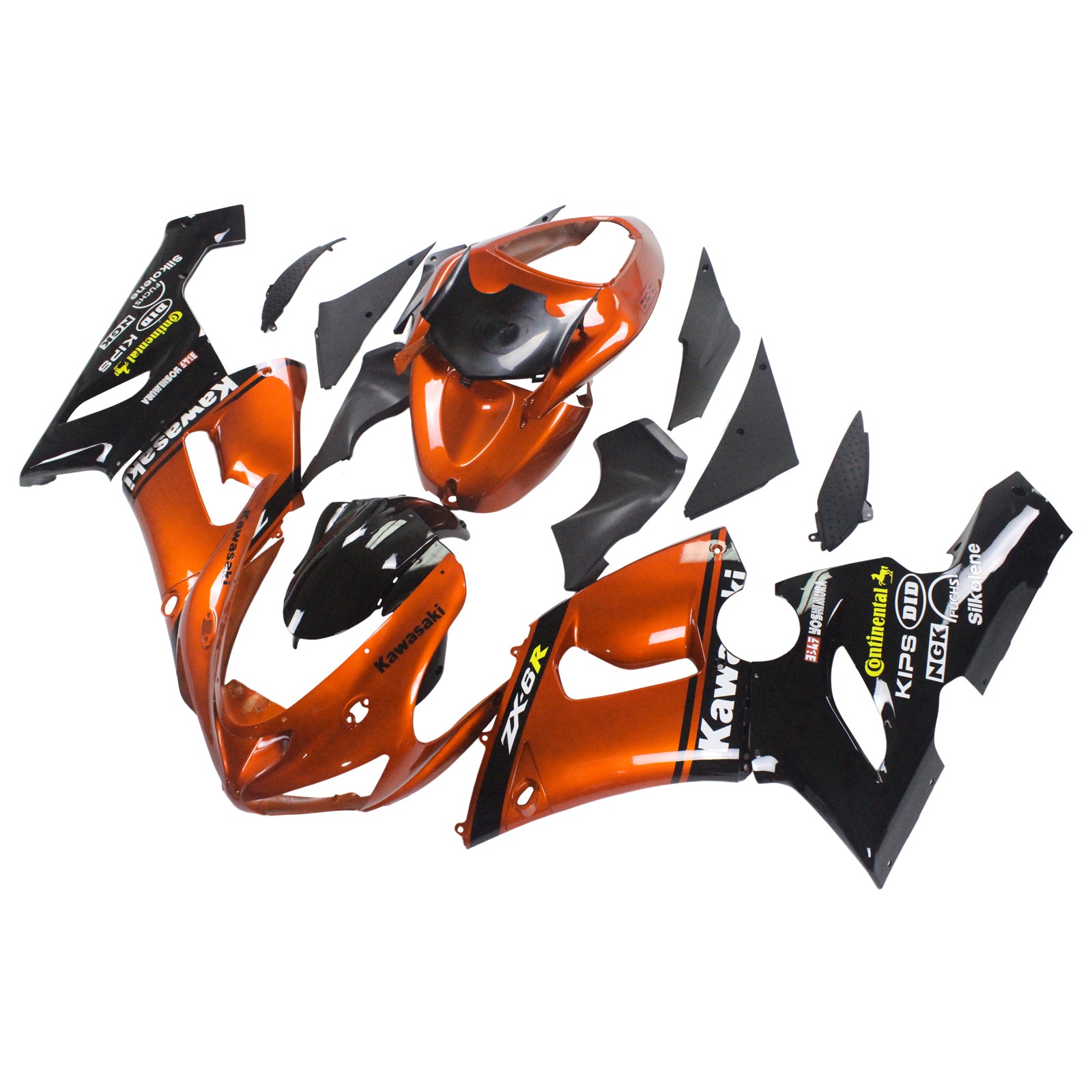 Amotopart Verkleidungsset für Kawasaki 2005–2006 ZX6R 636, Schwarz-Orange-Mix