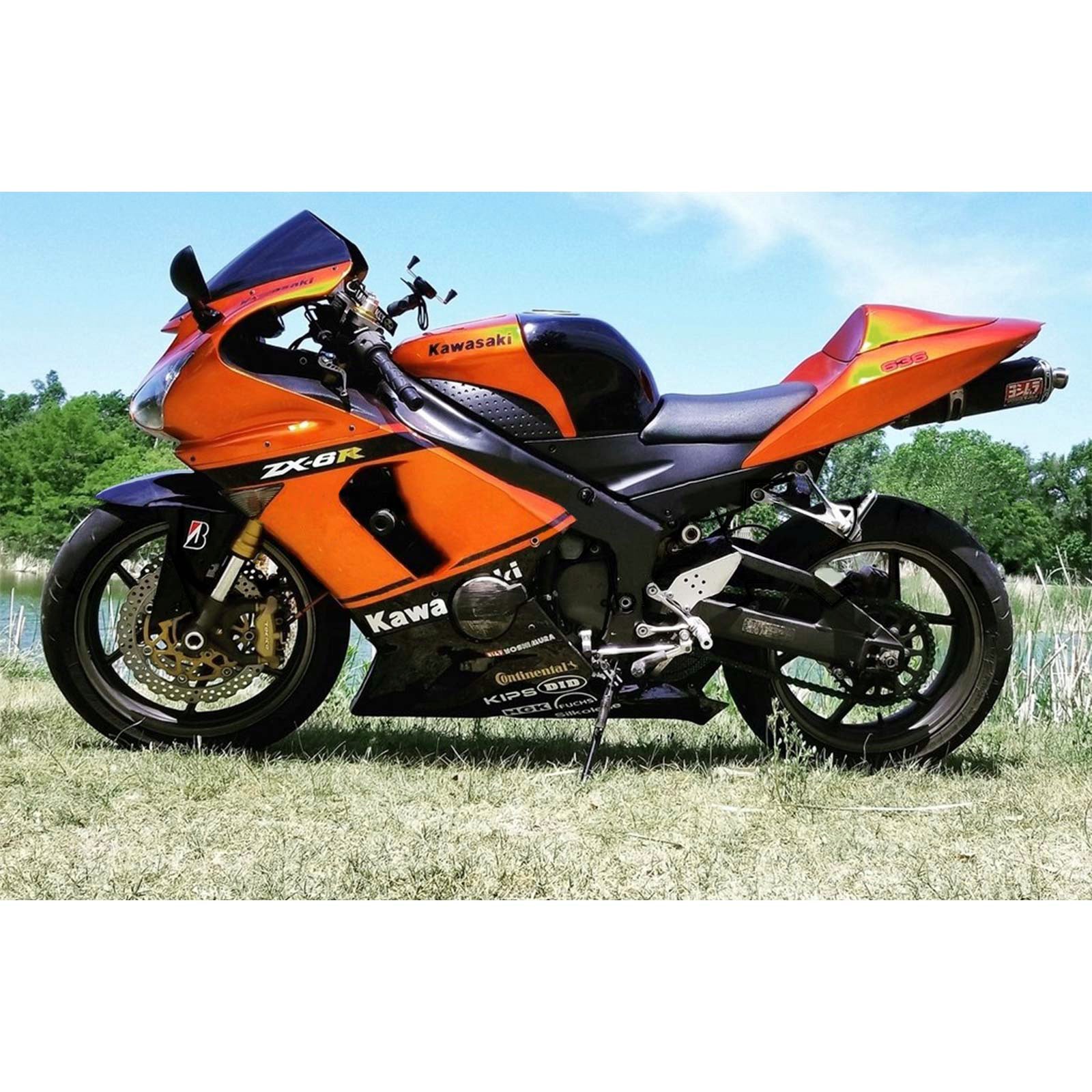 Amotopart Verkleidungsset für Kawasaki 2005–2006 ZX6R 636, Schwarz-Orange-Mix