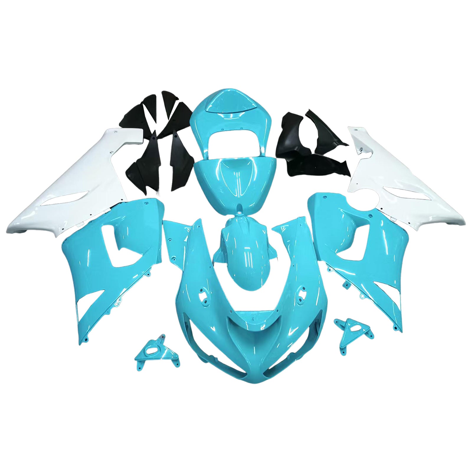 Amotopart 2005-2006 Kawasaki ZX6R 636 Light Blue White Fairing Kit