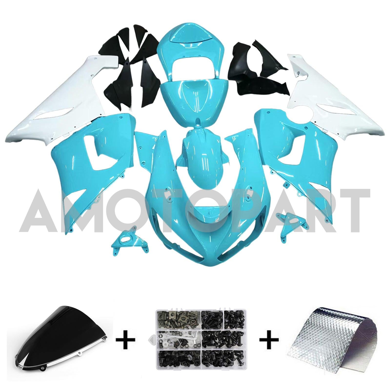 Amotopart 2005–2006 Kawasaki ZX6R 636 Hellblau-weißes Verkleidungsset