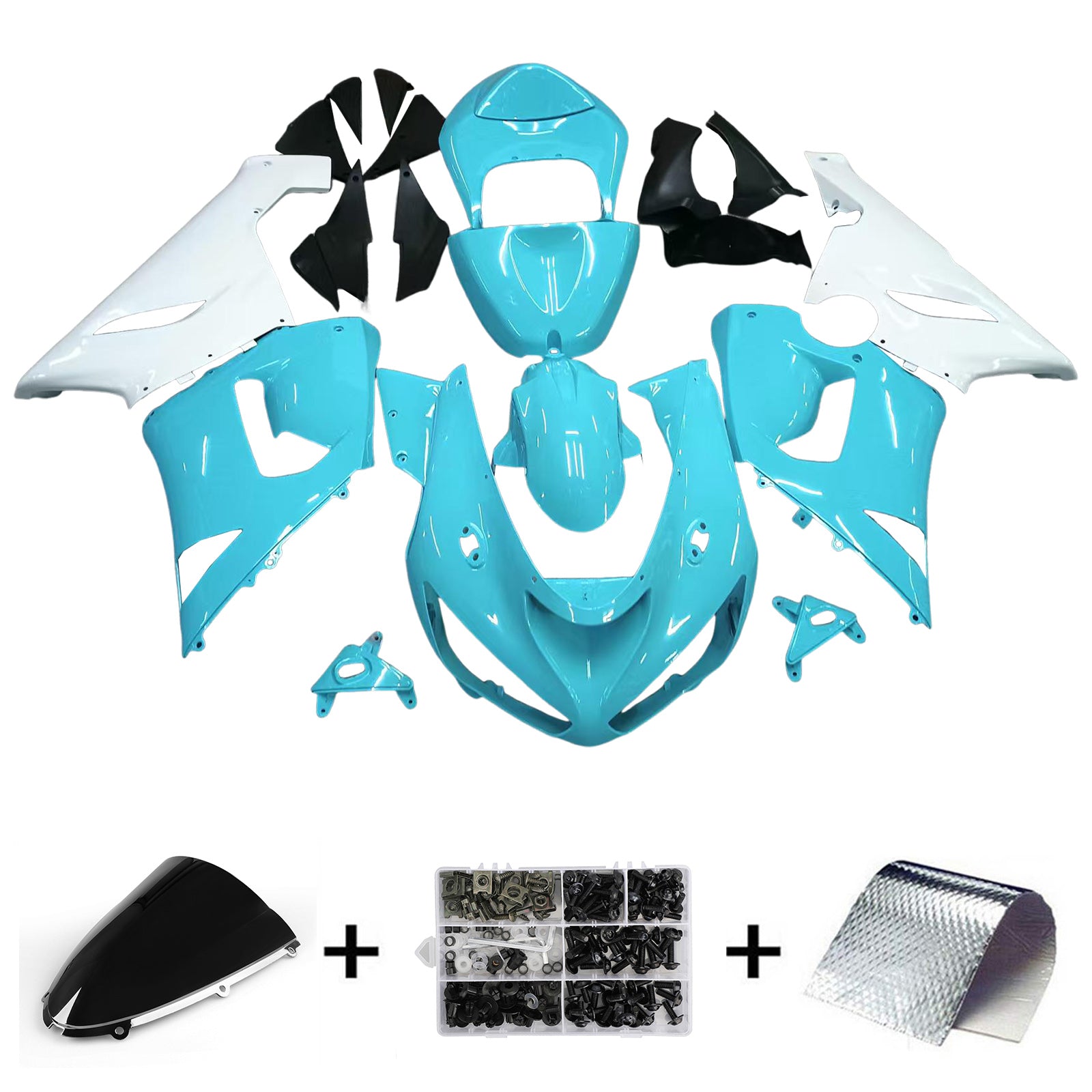 Amotopart 2005-2006 Kawasaki ZX6R 636 Light Blue White Fairing Kit