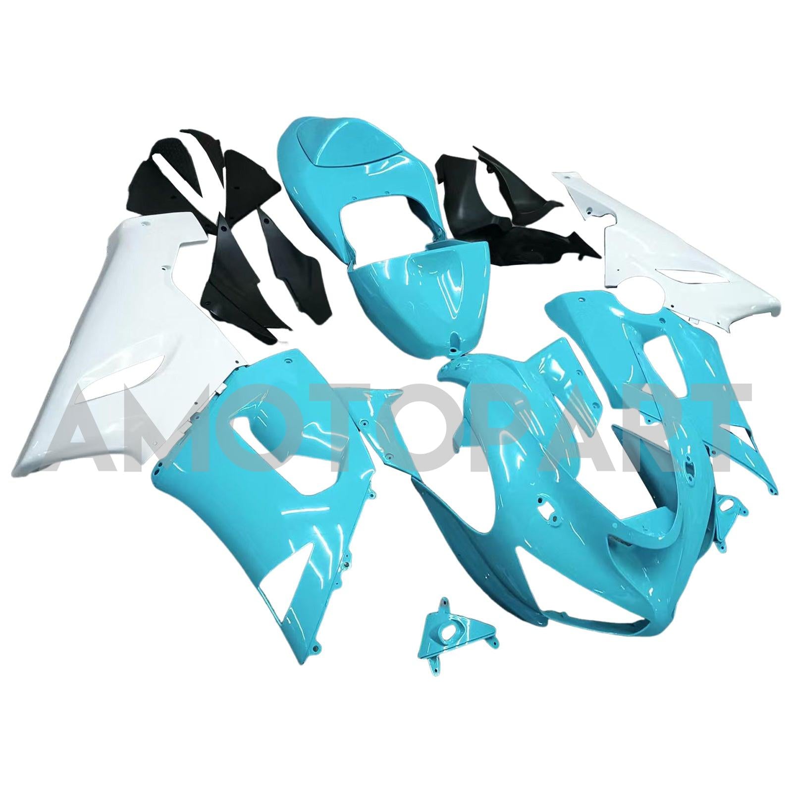Amotopart 2005-2006 Kawasaki ZX6R 636 Light Blue White Fairing Kit