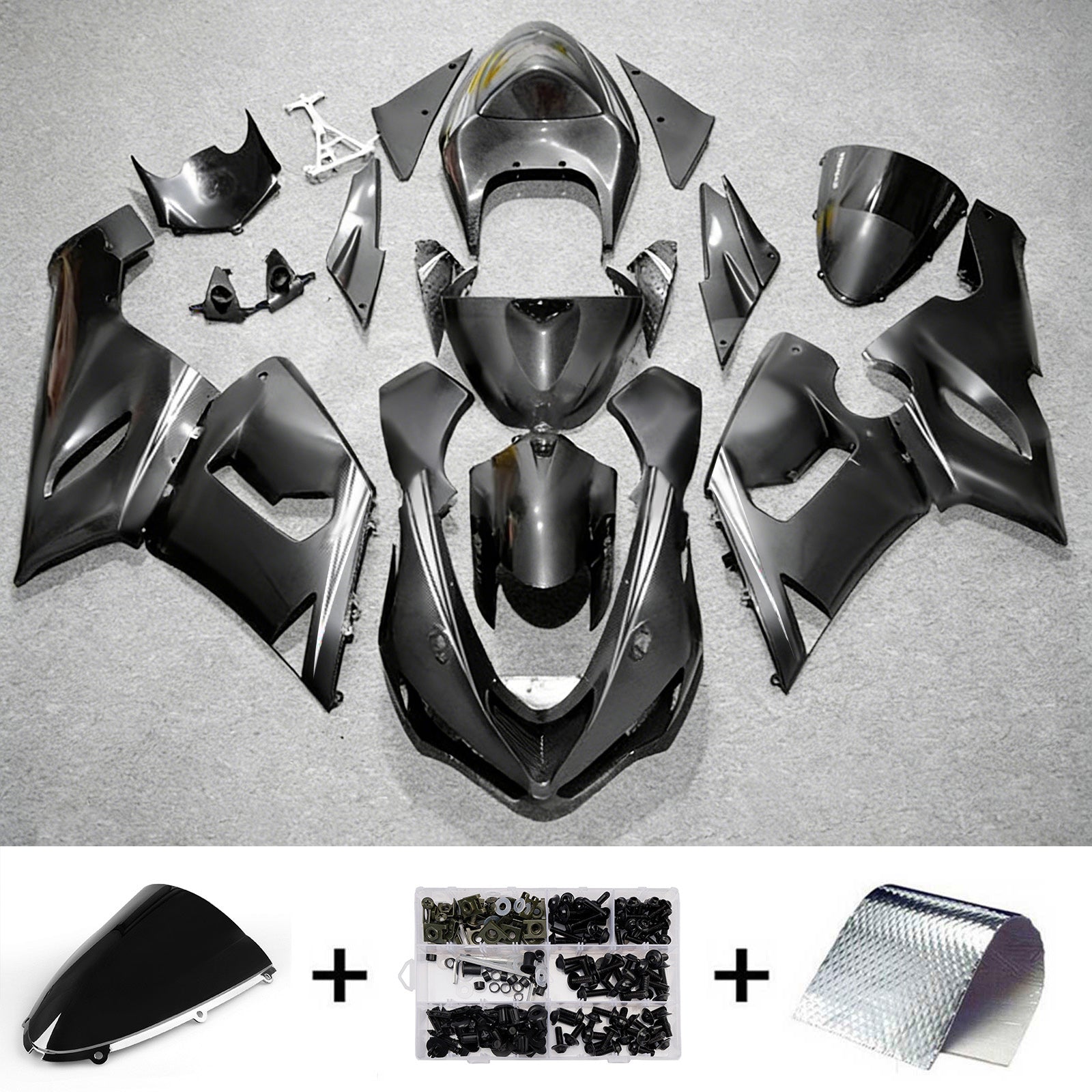 Amotopart 2005–2006 Kawasaki ZX6R 636 Verkleidungsset mit schwarzem Kohlefasermuster