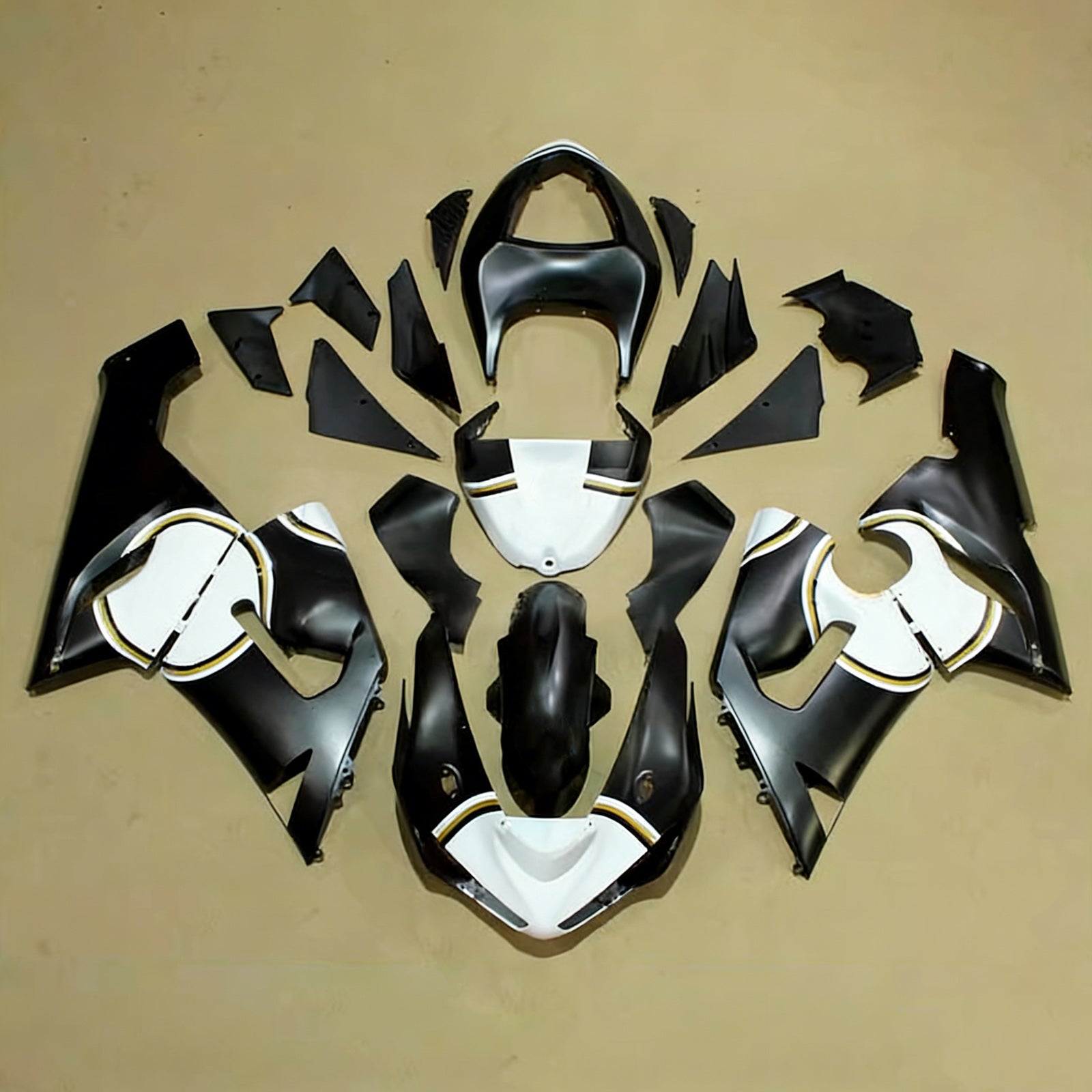 Amotopart 2005-2006 Kawasaki ZX6R 636 Black Gold White Fairing Kit