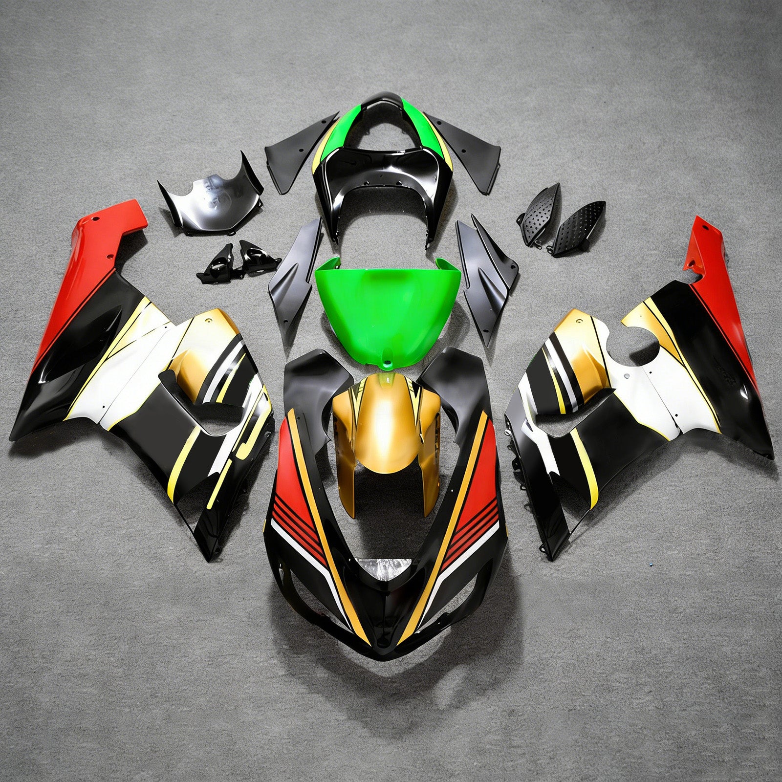 Amotopart 2005-2006 Kawasaki ZX6R 636 Black Red Green Fairing Kit