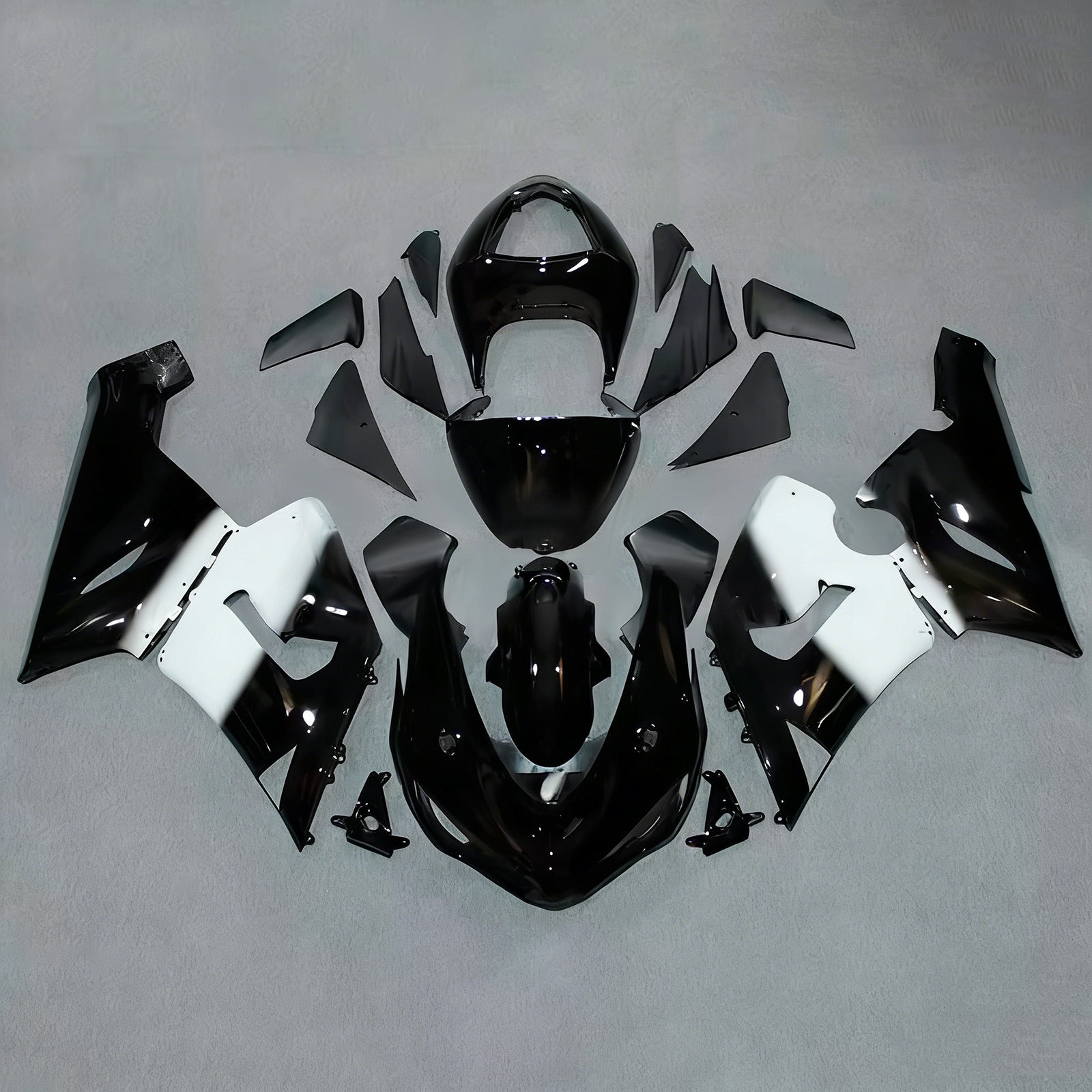 Amotopart 2005–2006 Kawasaki ZX6R 636 Schwarz & Weißes Verkleidungsset
