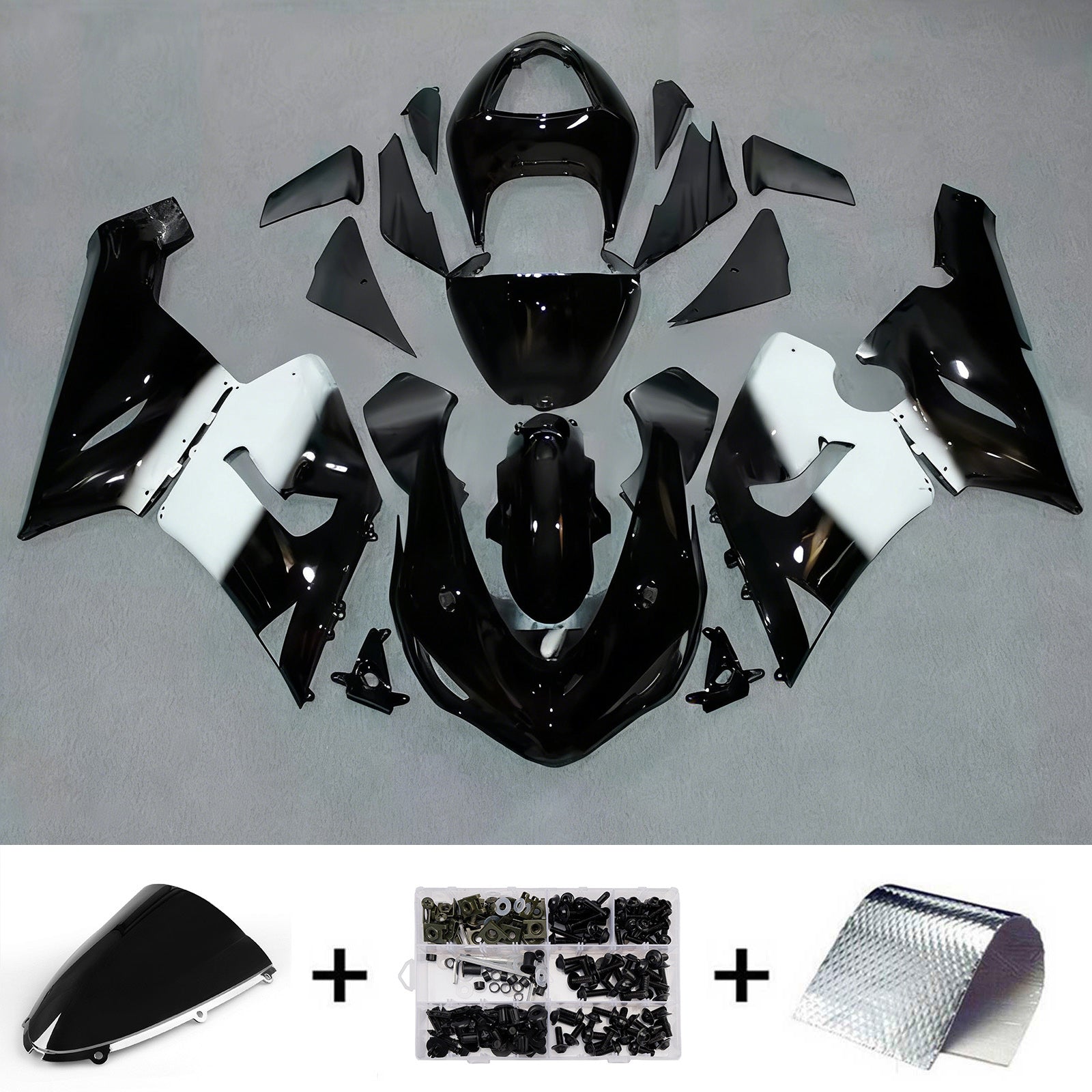 Amotopart 2005–2006 Kawasaki ZX6R 636 Schwarz & Weißes Verkleidungsset