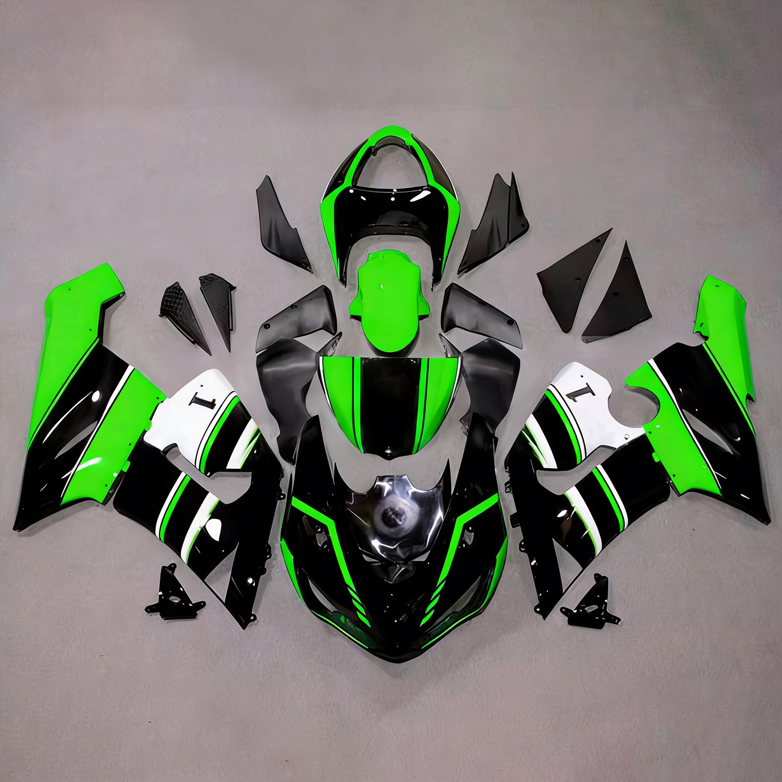 Amotopart 2005-2006 Kawasaki ZX6R 636 Black Green Fairing Kit
