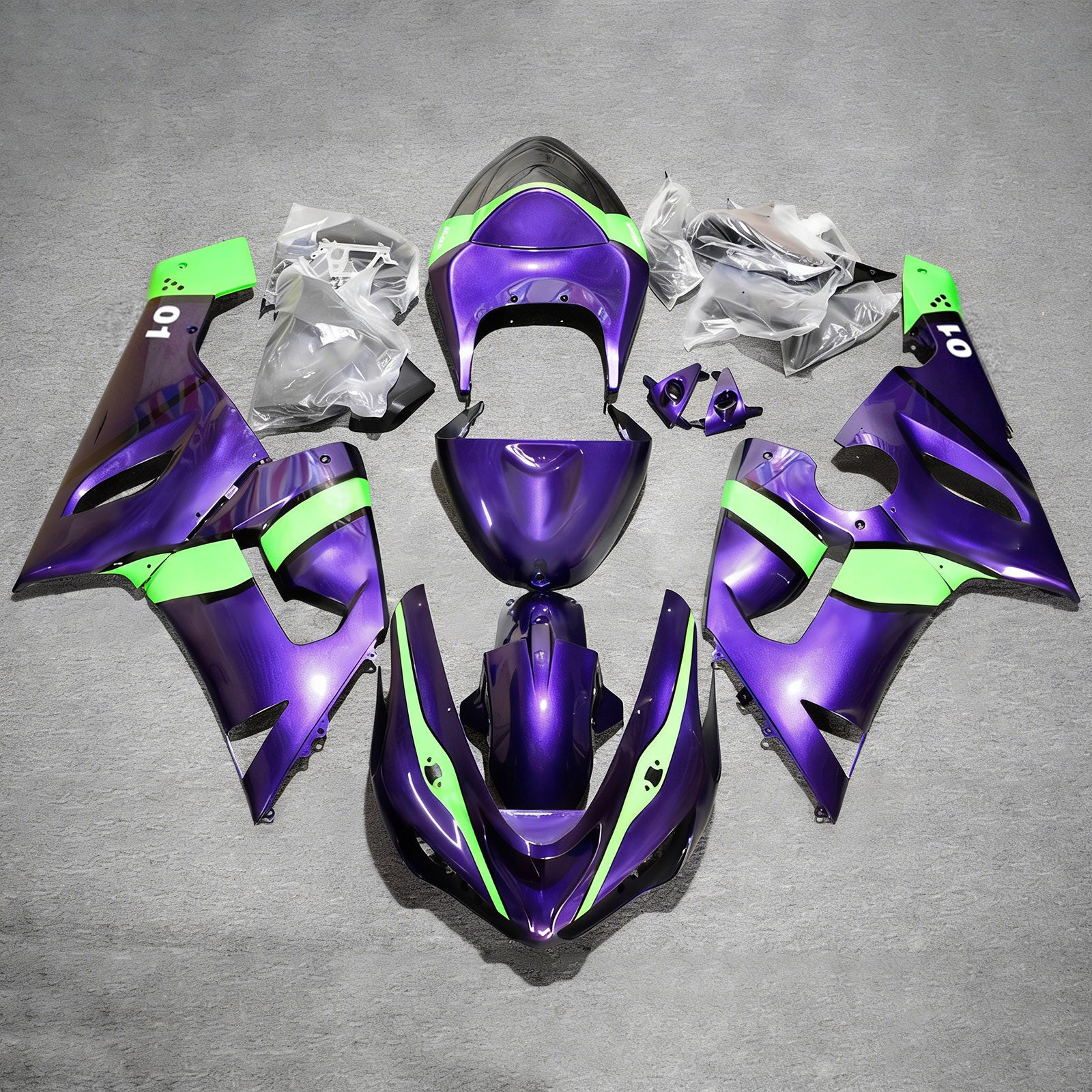 Amotopart 2005-2006 Kawasaki ZX6R 636 パープル グリーン フェアリングキット