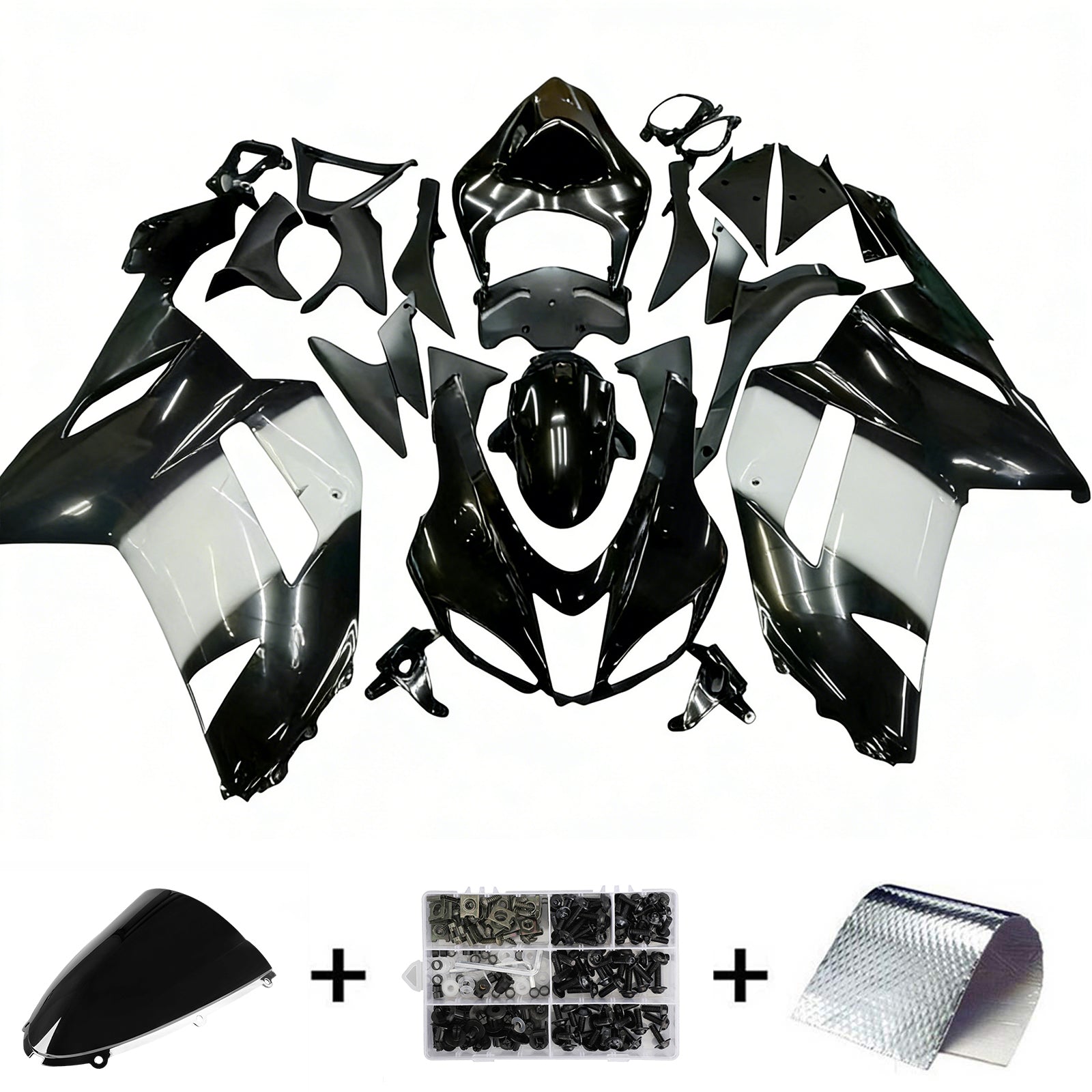 Amotopart 2007-2008 Kawasaki ZX6R 636 Black White Fairing Kit