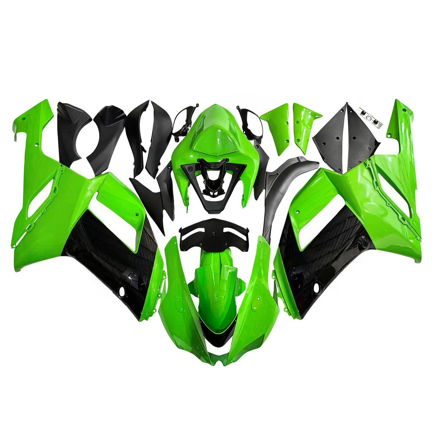 Amotopart 2007-2008 Kawasaki ZX6R 636 Black & Green Monster Fairing Kit