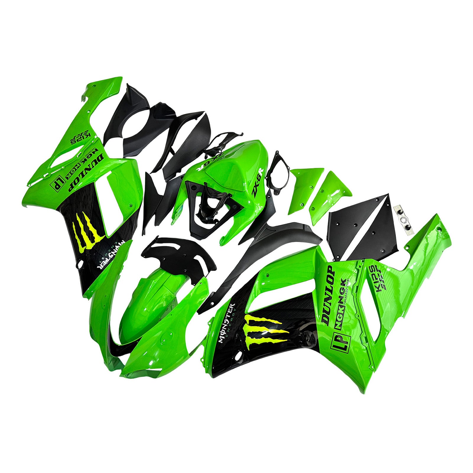 Amotopart 2007–2008 Kawasaki ZX6R 636, Schwarz&Green Monster Verkleidungskit