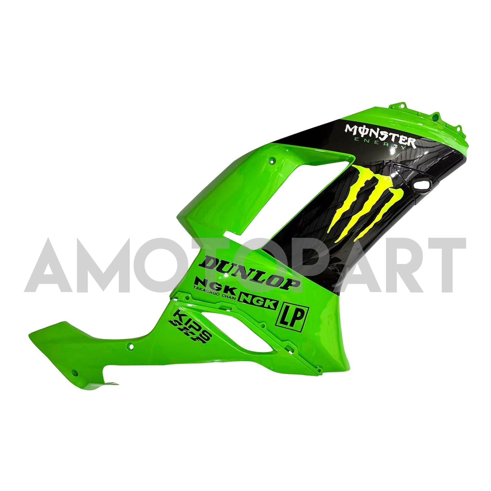 Amotopart 2007-2008 Kawasaki ZX6R 636 Black & Green Monster Fairing Kit