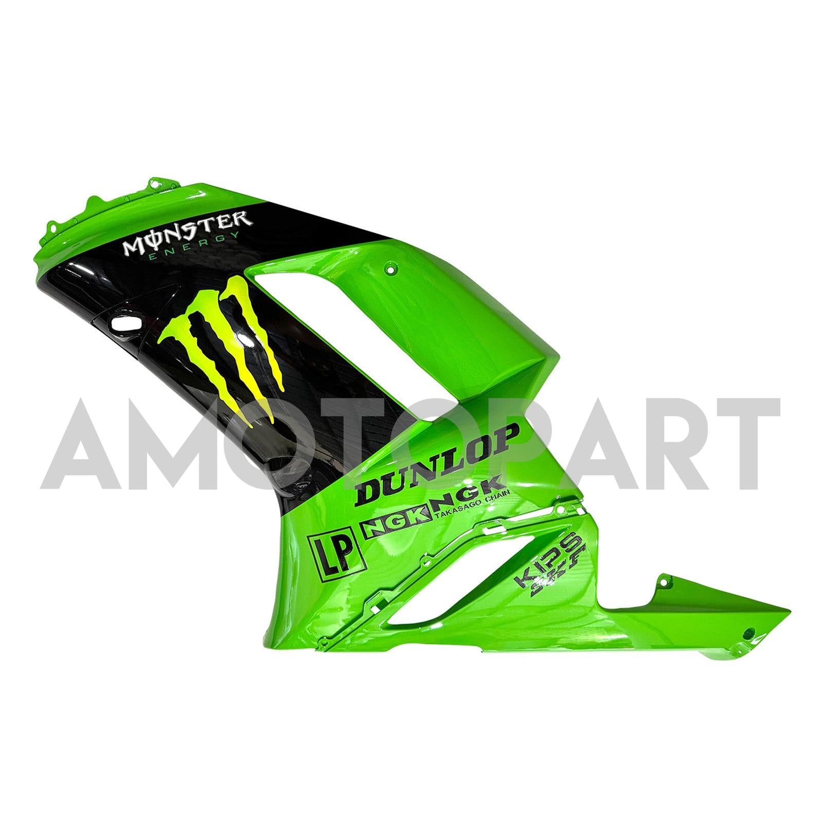 Amotopart 2007-2008 Kawasaki ZX6R 636 Black & Green Monster Fairing Kit