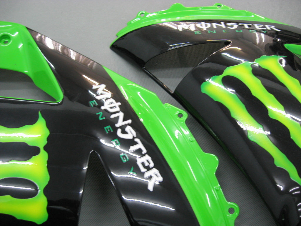 Amotopart 2007-2008 Kawasaki ZX6R 636 Kit carena Monster nero e verde