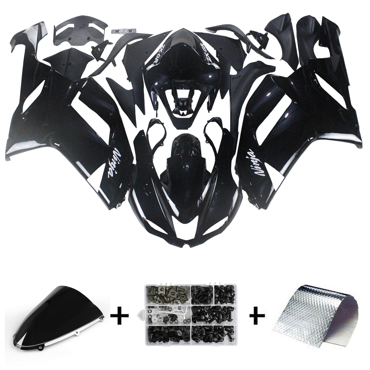 Amotopart 2007-2008 Kawasaki ZX6R 636 Kit de carenado negro