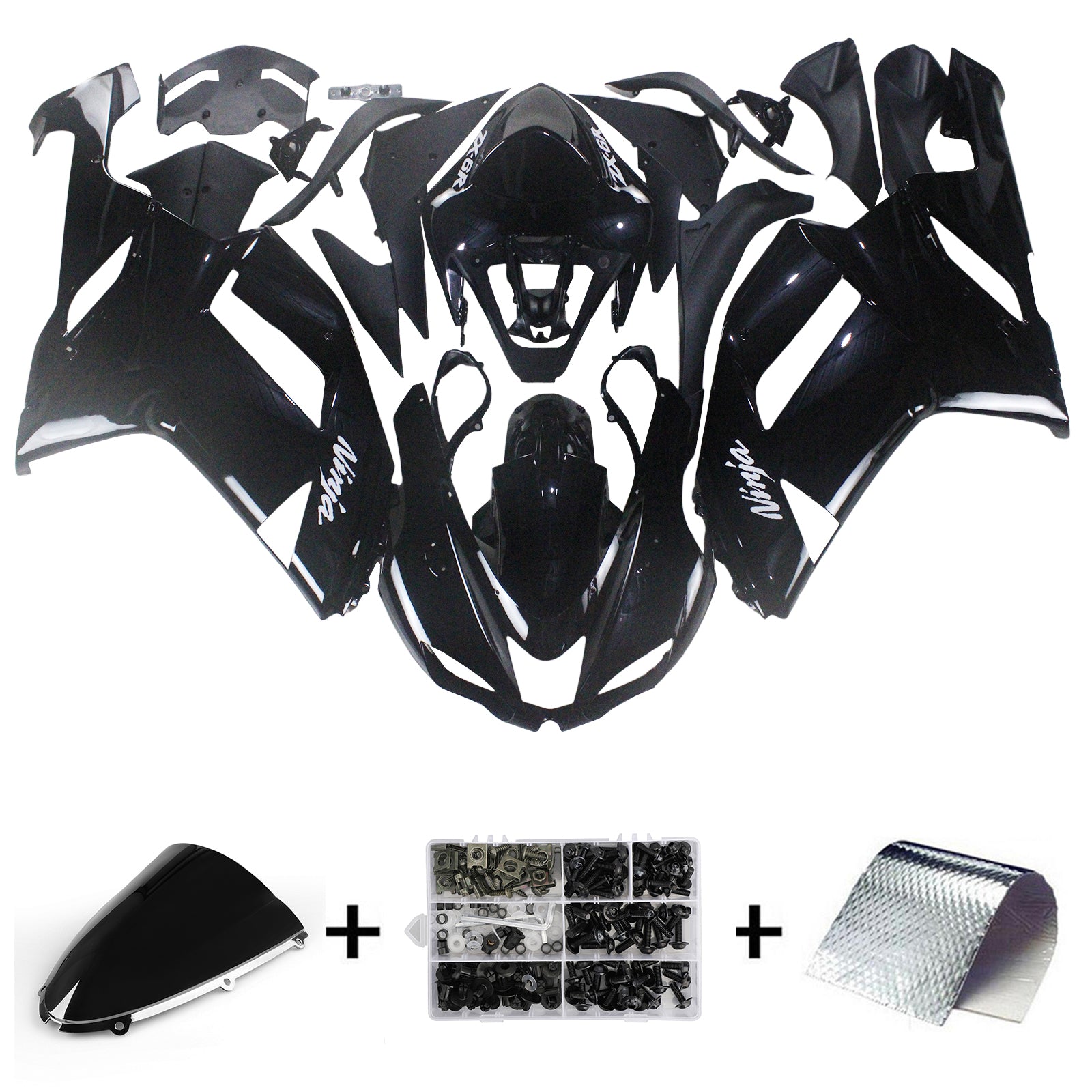 Amotopart 2007-2008 Kawasaki ZX6R 636 Black Fairing Kit