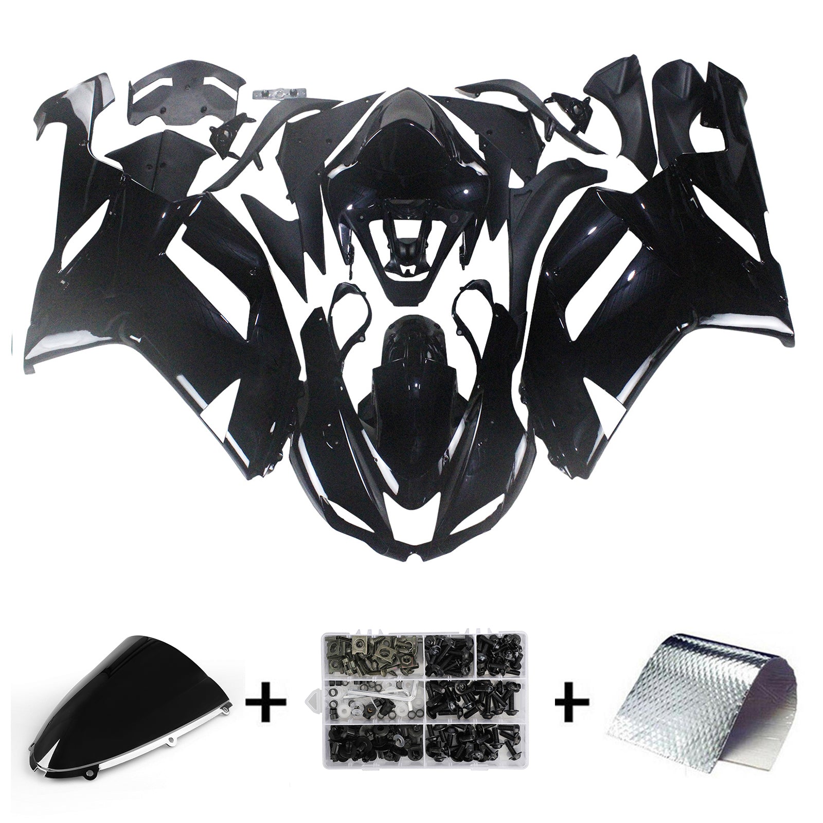 Amotopart 2007-2008 Kawasaki ZX6R 636 Black Fairing Kit
