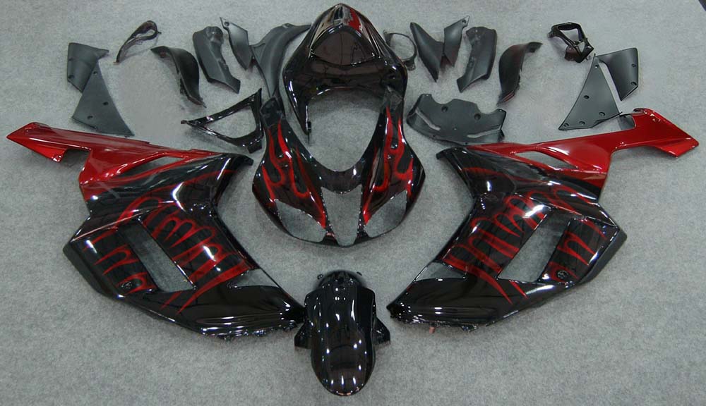 Amotopart 2007–2008 Kawasaki ZX6R 636 Red Flame Verkleidungsset