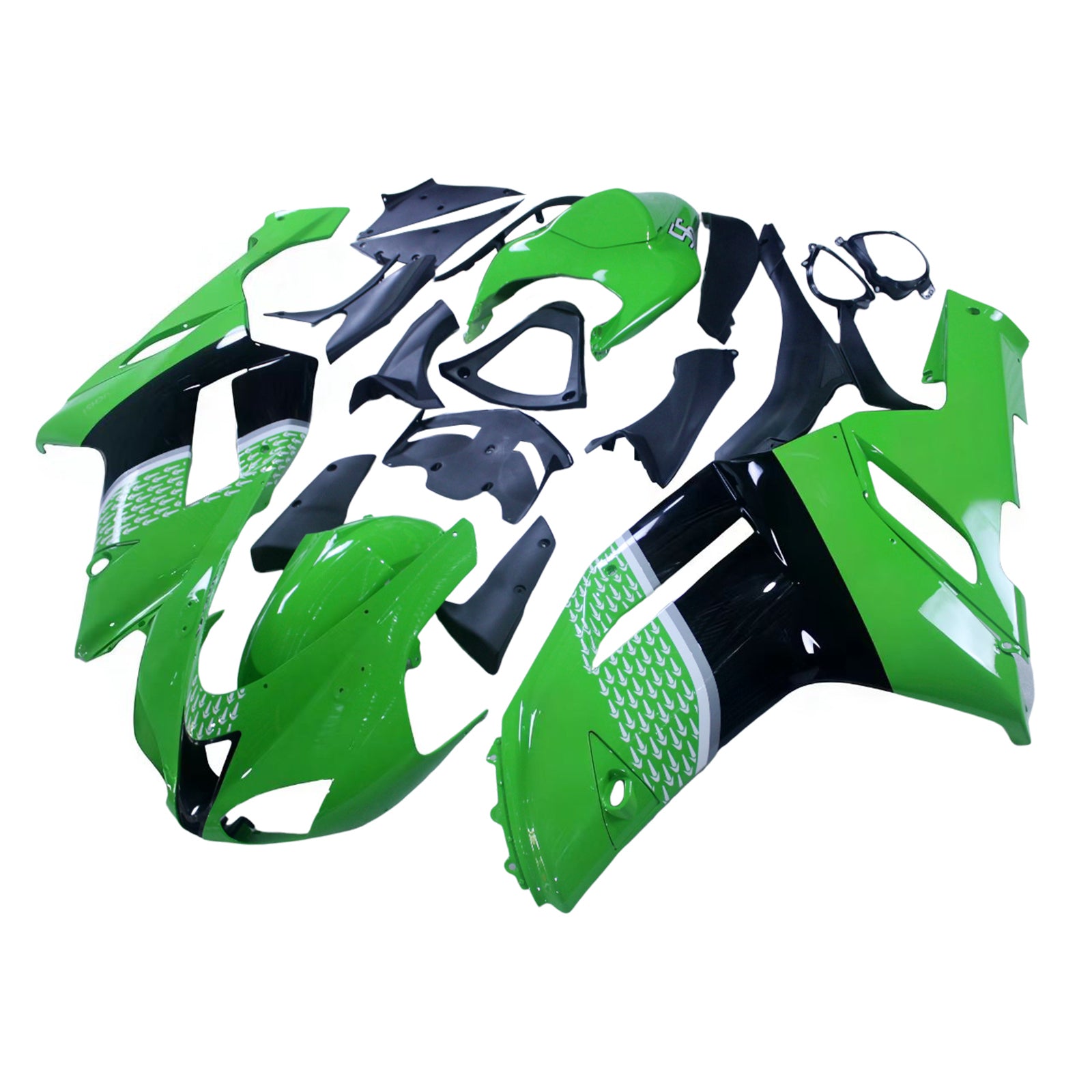Amotopart 2007-2008 Kawasaki ZX6R 636 Green Black Fairing Kit