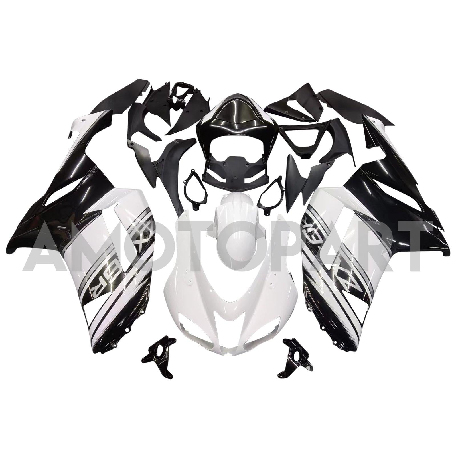 Amotopart Kawasaki ZX6R 636 2007-2008 Black & White Fairing Kit