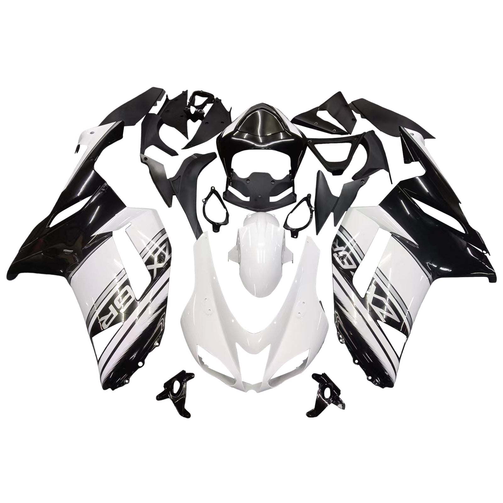 Amotopart Kawasaki ZX6R 636 2007-2008 Kit de carénage noir et blanc