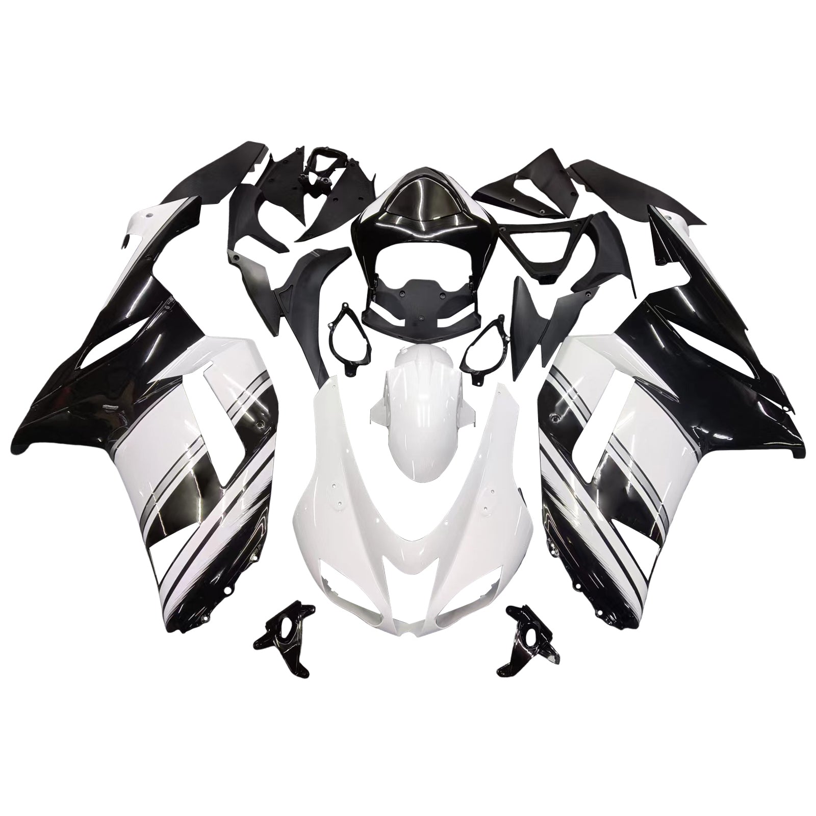 Amotopart Kawasaki ZX6R 636 2007-2008 Black & White Fairing Kit