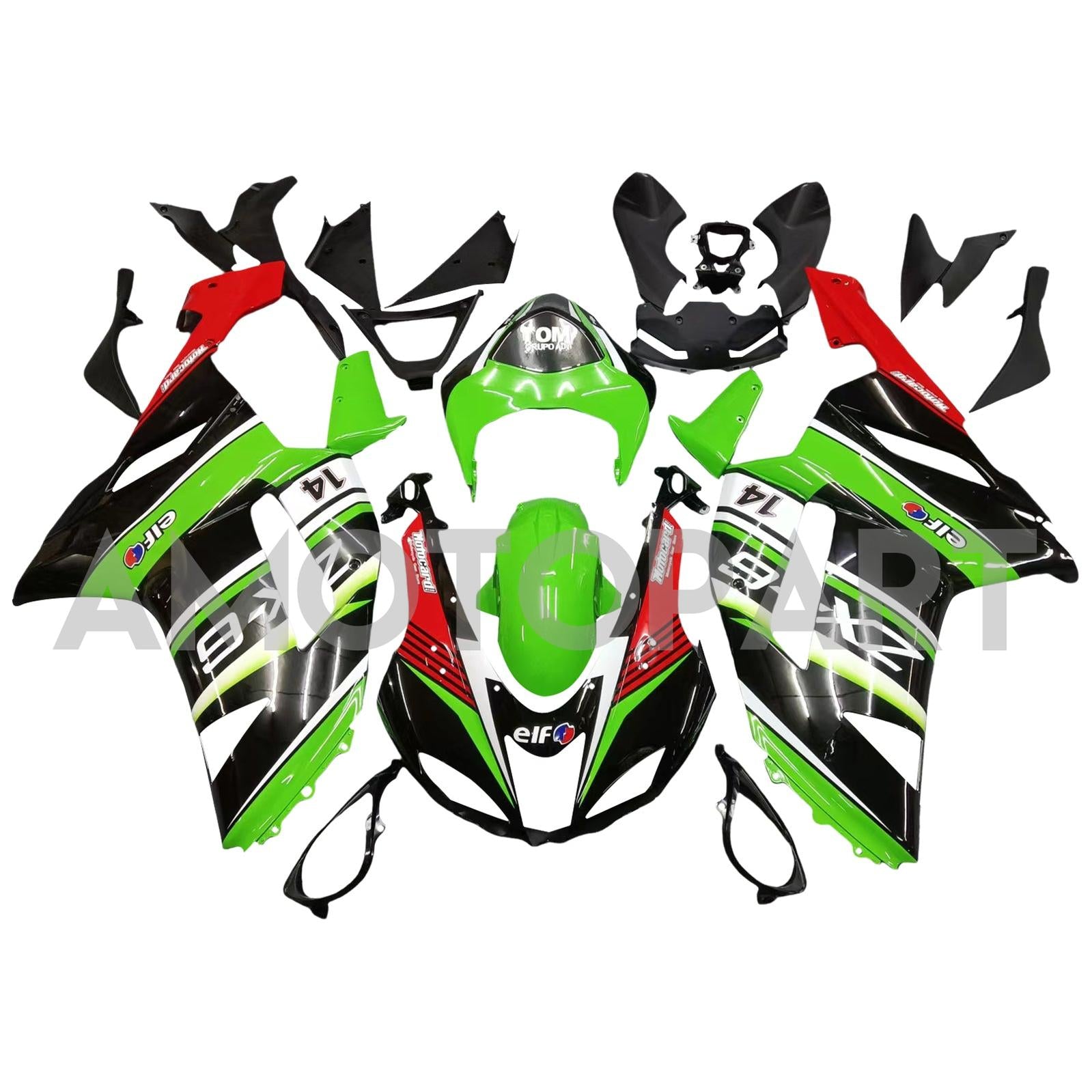 Amotopart Kawasaki ZX6R 636 2007-2008 Black&Green Fairing Kit