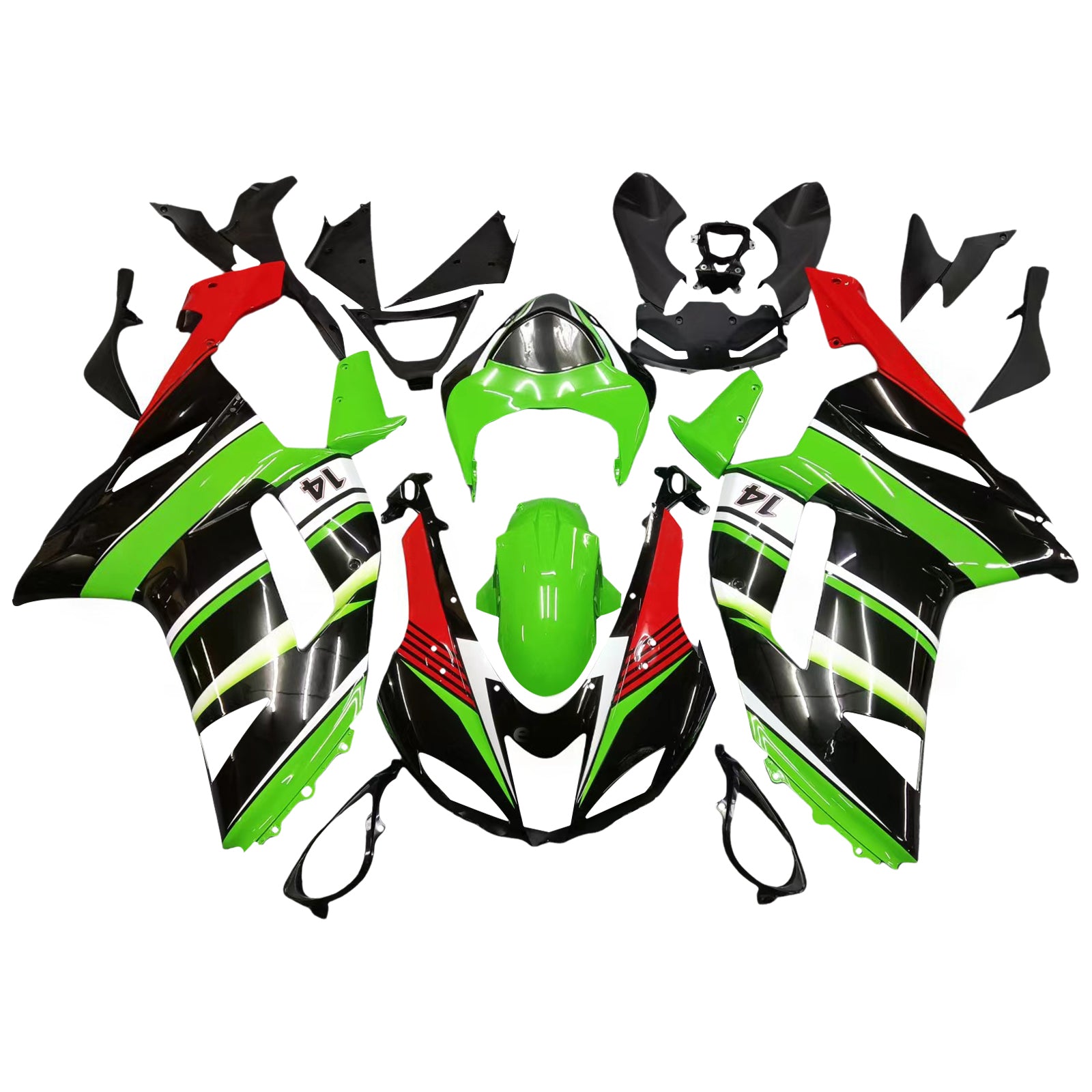 Amotopart Kawasaki ZX6R 636 2007-2008 Black & Green Failing Kit