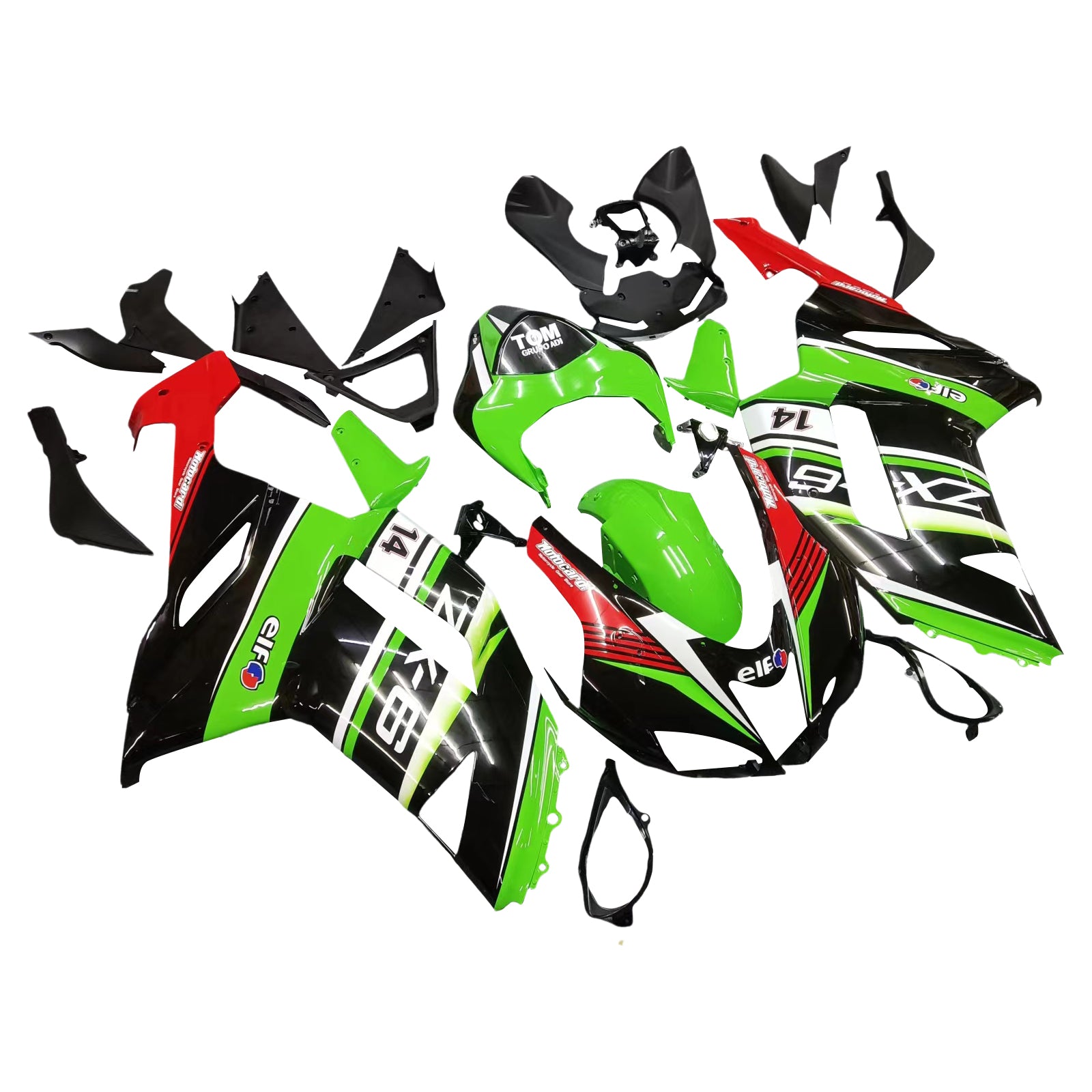 Amotopart Kawasaki ZX6R 636 2007-2008 Black&Green Fairing Kit