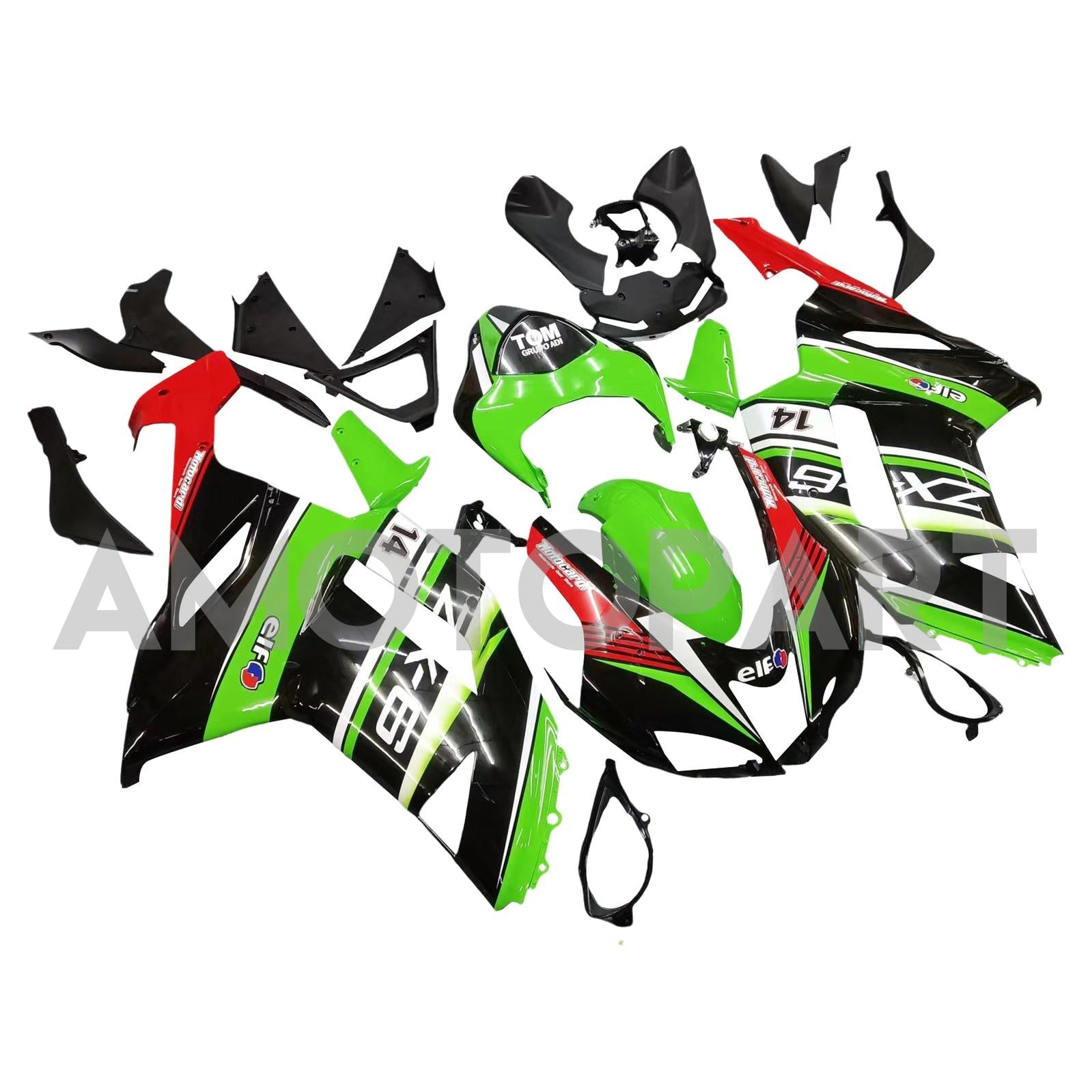 Amotopart Kawasaki ZX6R 636 2007-2008 Black&Green Fairing Kit
