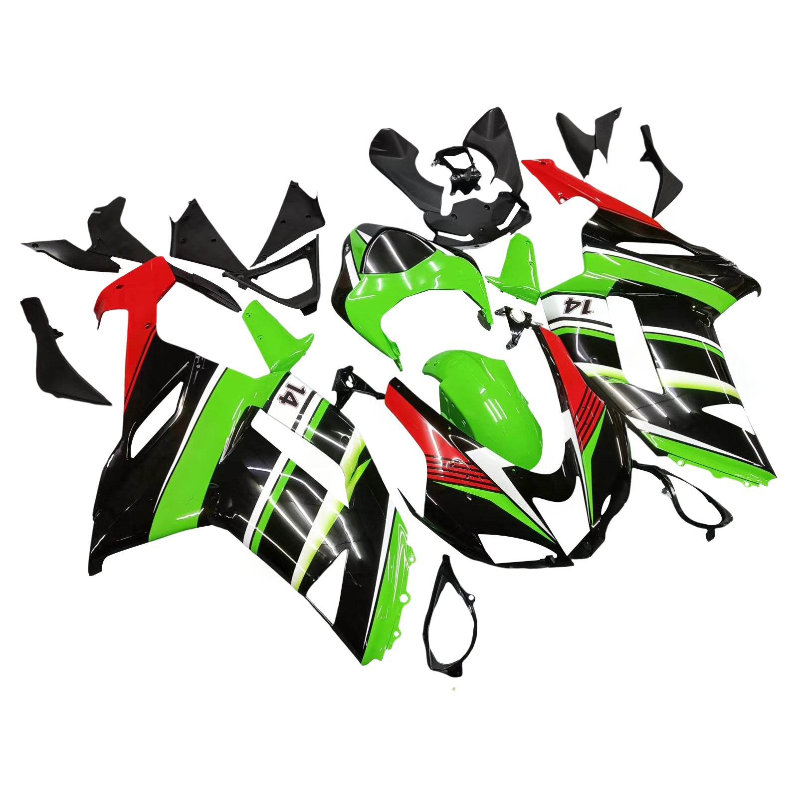Amotopart Kawasaki ZX6R 636 2007-2008 Black & Green Failing Kit