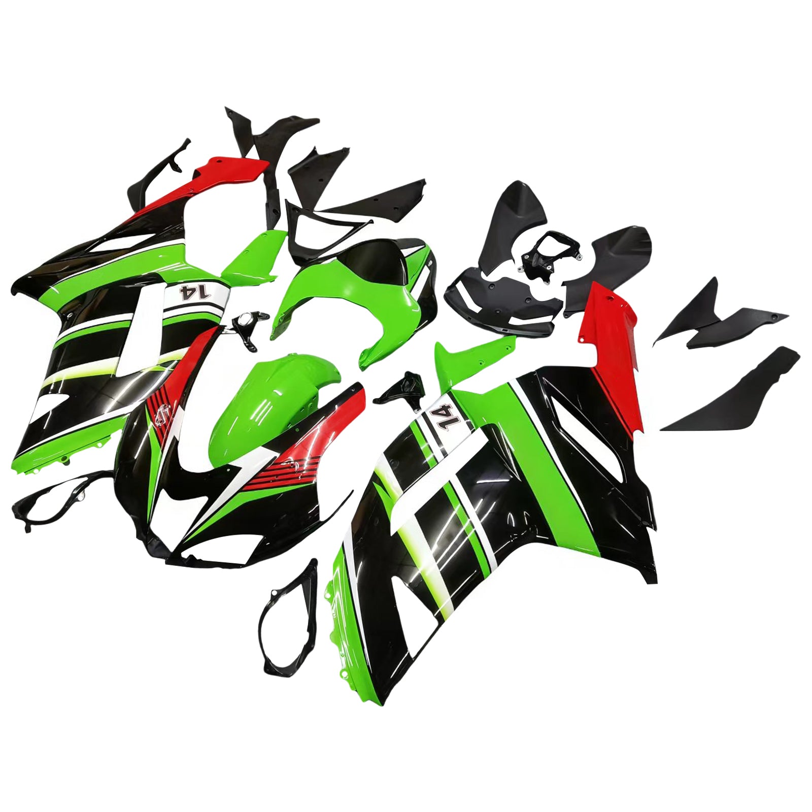 Amotopart Kawasaki ZX6R 636 2007-2008 Black & Green Failing Kit