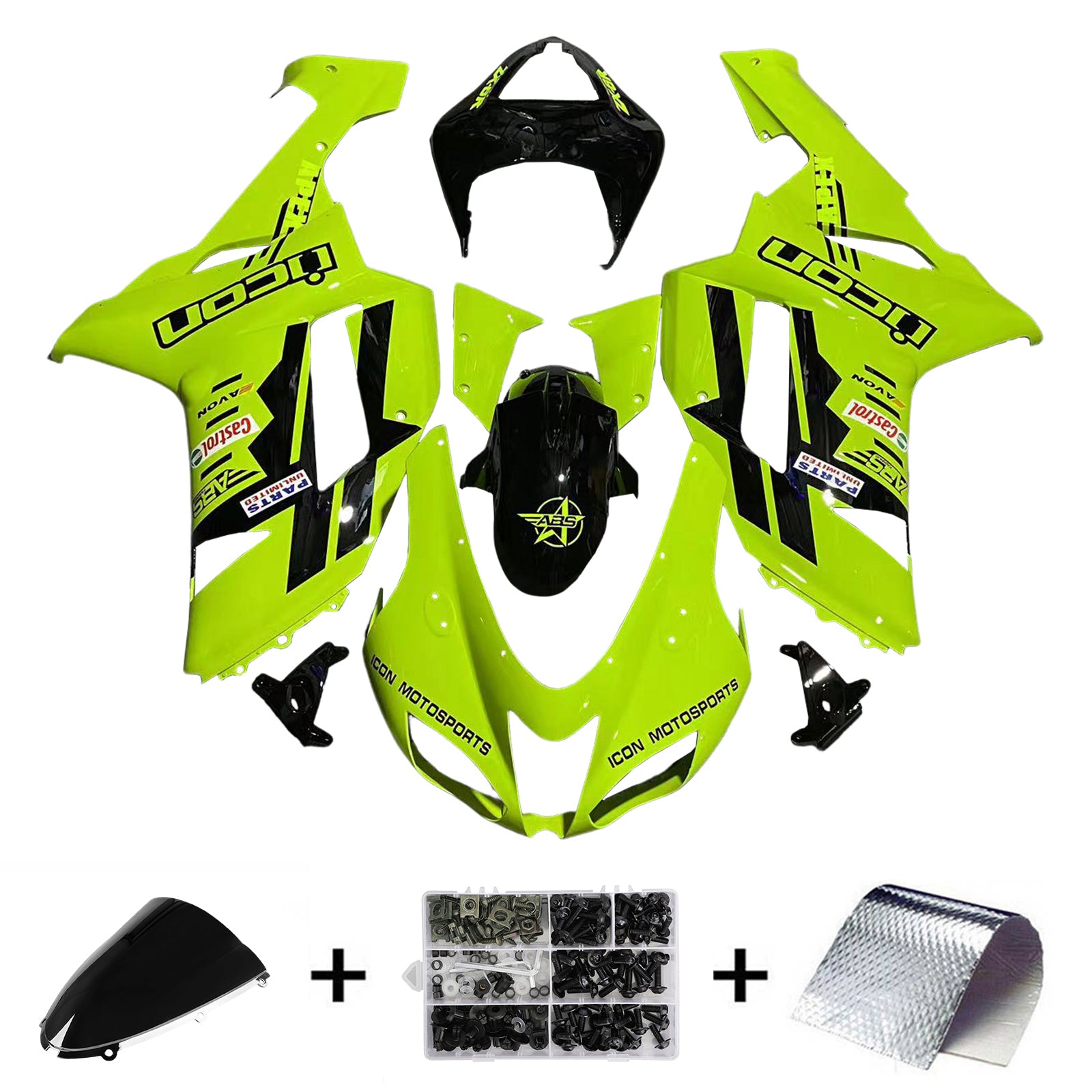 Kit carena Amotopart Kawasaki ZX6R 636 2007-2008 Verde chiaro