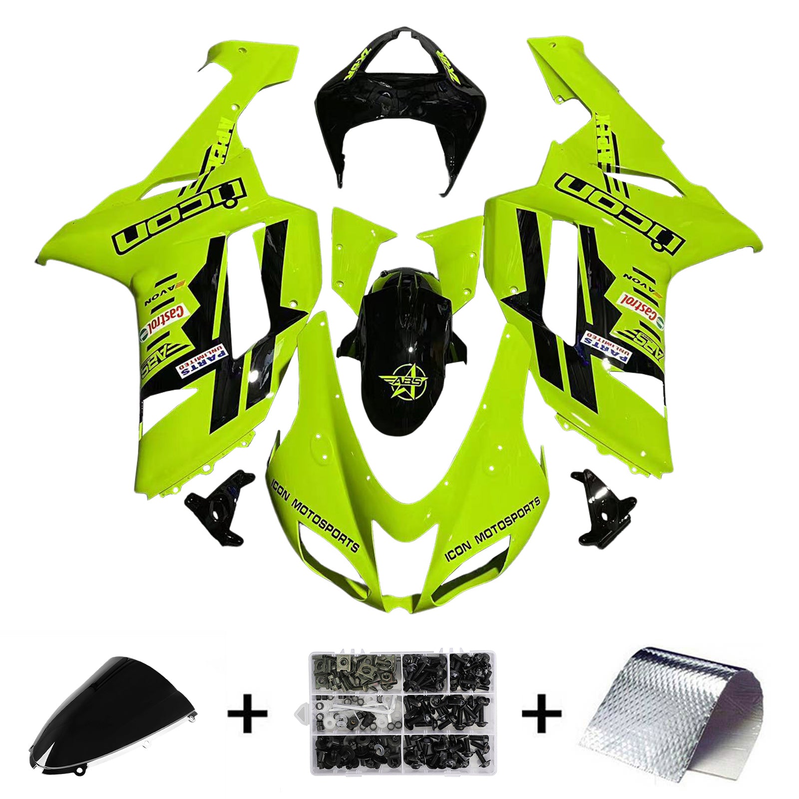 Amotopart Kawasaki ZX6R 636 2007-2008 Fluorescent Lime Green Fairing Kit