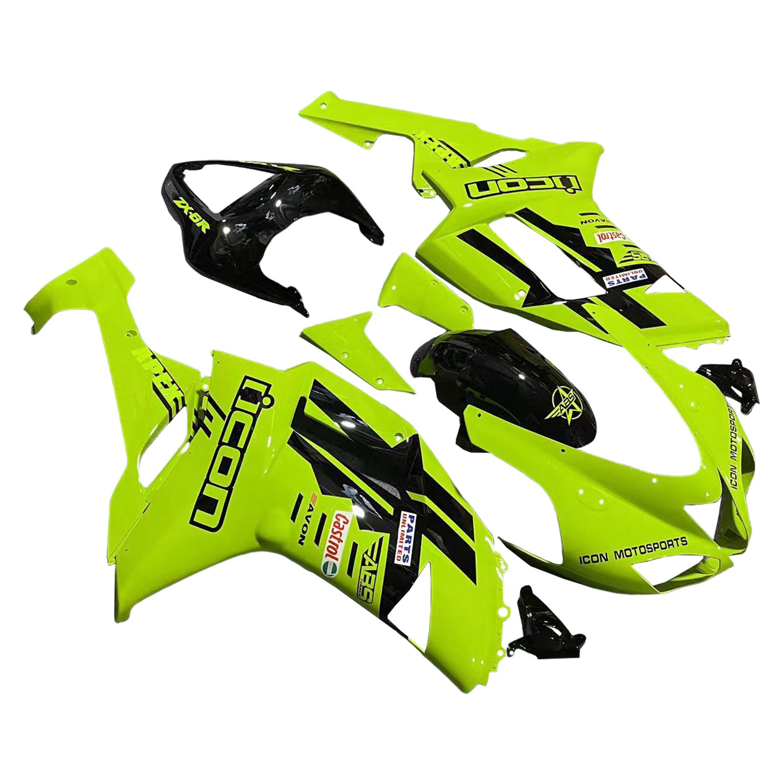 Amotopart Kit carena verde lime fluorescente Kawasaki ZX6R 636 2007-2008