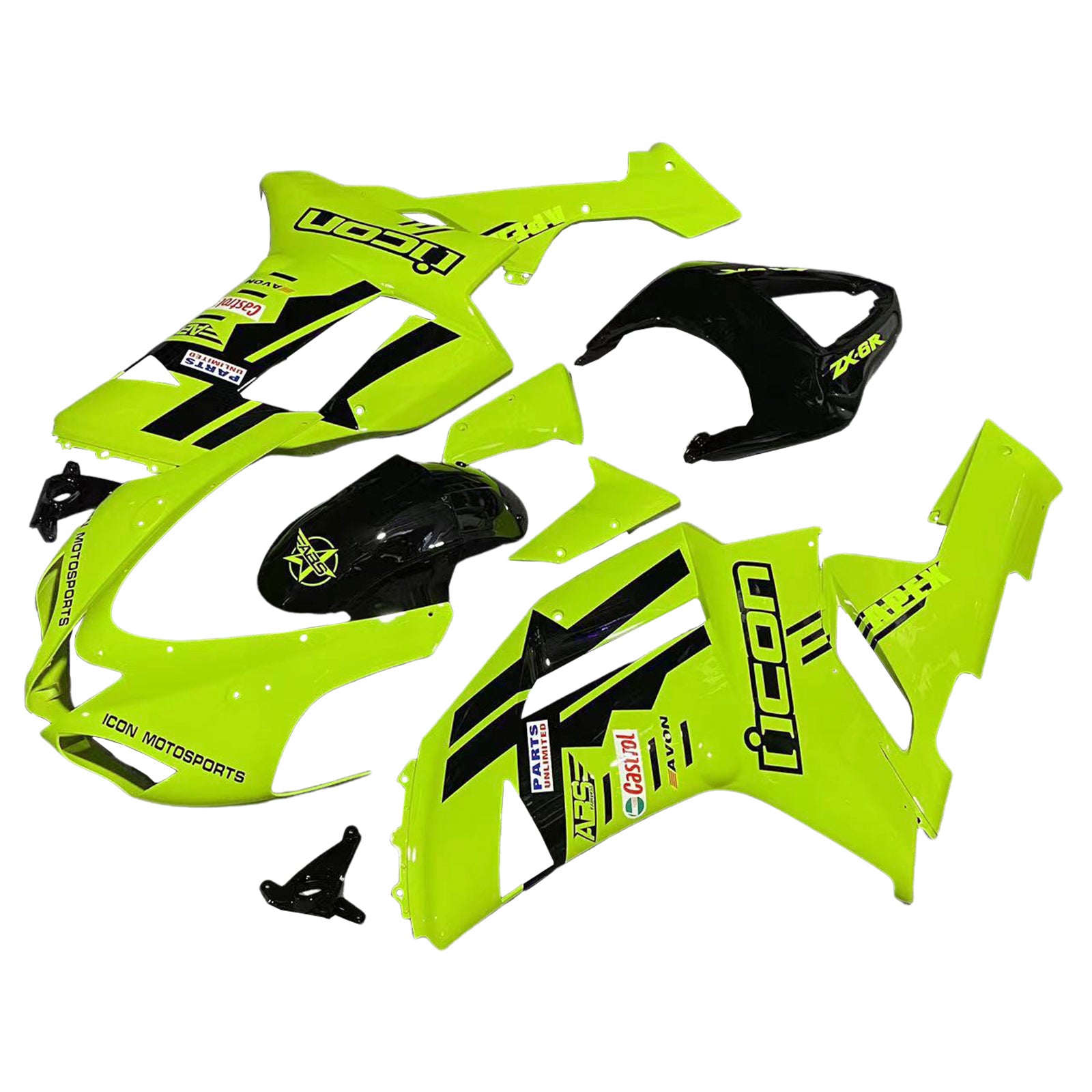 Amotopart Kit carena verde lime fluorescente Kawasaki ZX6R 636 2007-2008
