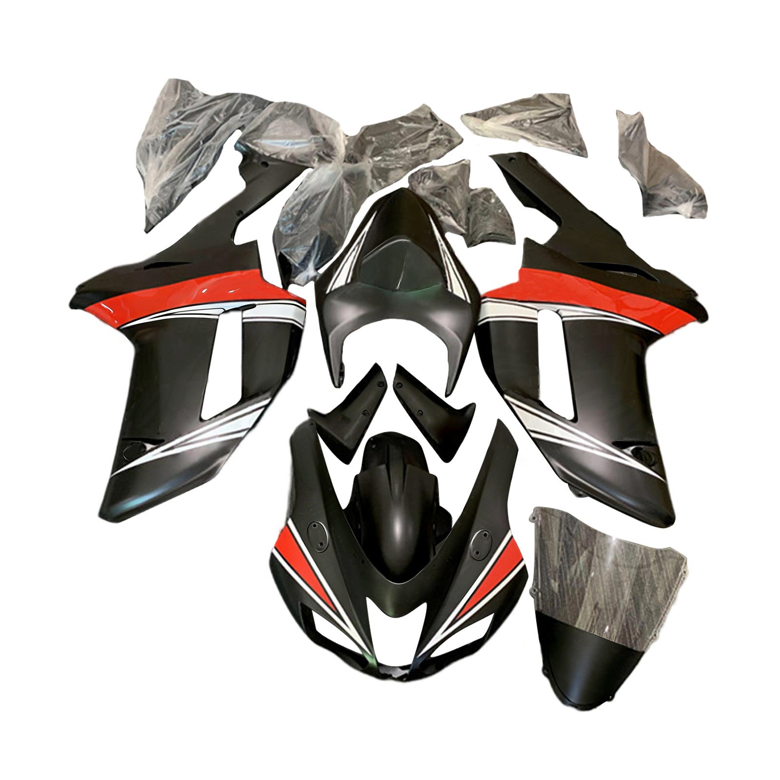 Amotopart 2007-2008 Kawasaki ZX6R 636 Black&Red Fairing Kit