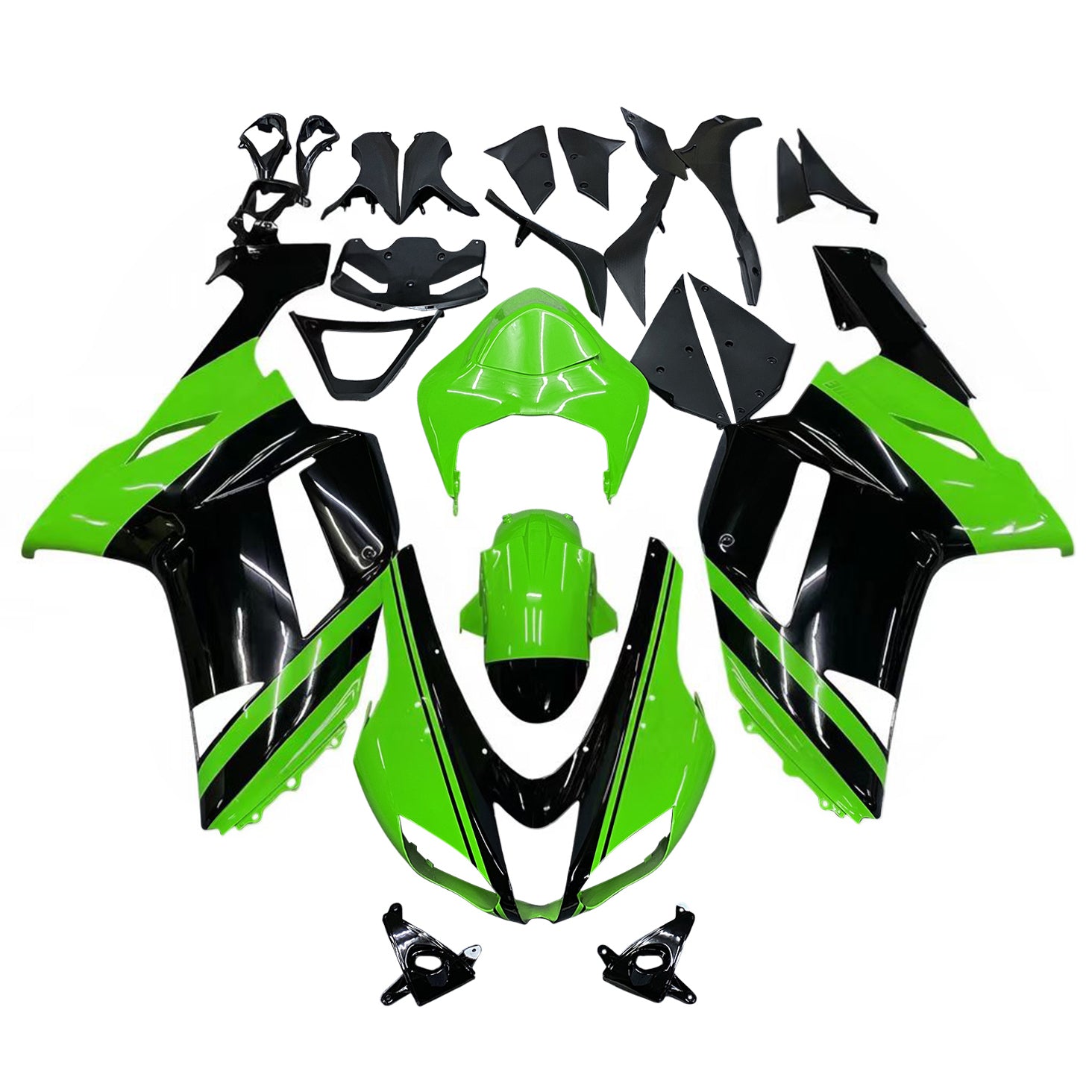 Amotopart 2007-2008 Kawasaki ZX6R 636 ブラック&グリーン フェアリングキット