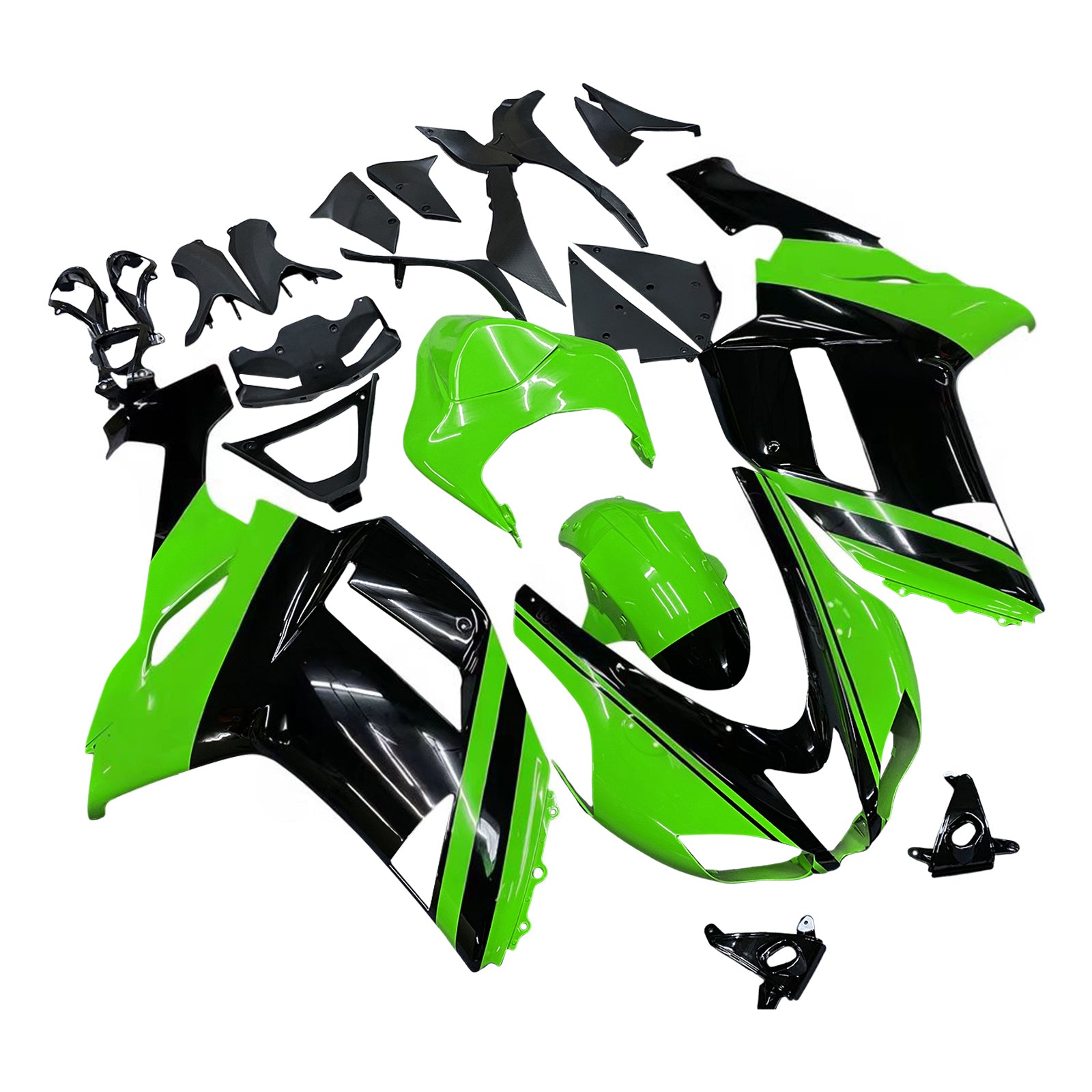 Amotopart 2007-2008 Kawasaki ZX6R 636 Schwarz&Grünes Verkleidungsset