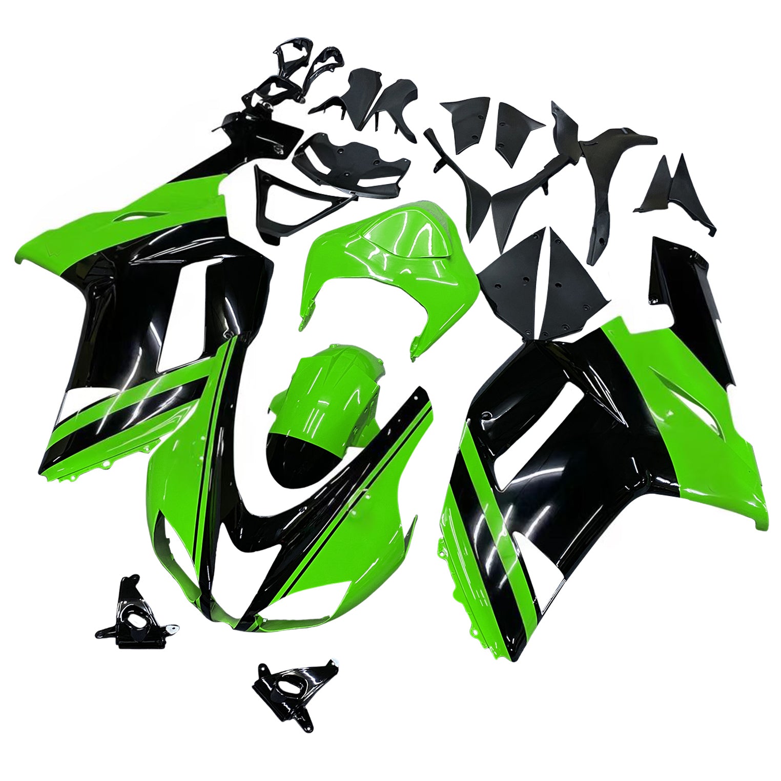 Amotopart 2007-2008 Kawasaki ZX6R 636 Schwarz&Grünes Verkleidungsset
