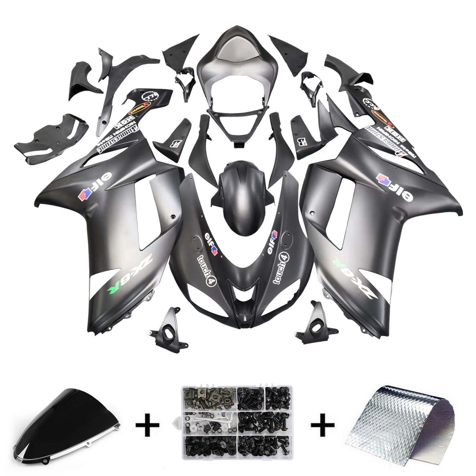 Amotopart 2007-2008 Kawasaki ZX6R 636 Matte Black Fairing Kit