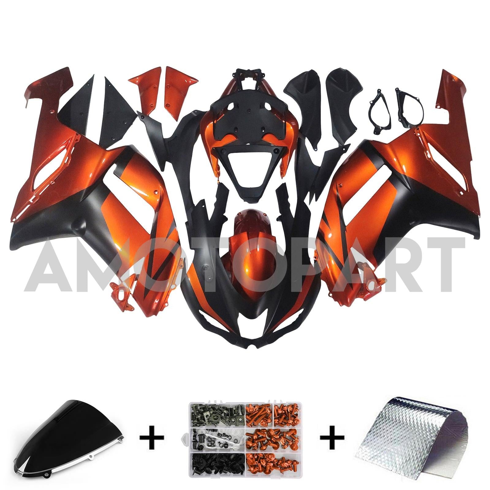 Amotopart 2007–2008 Kawasaki ZX6R 636, Schwarz&Orangefarbenes Verkleidungskit